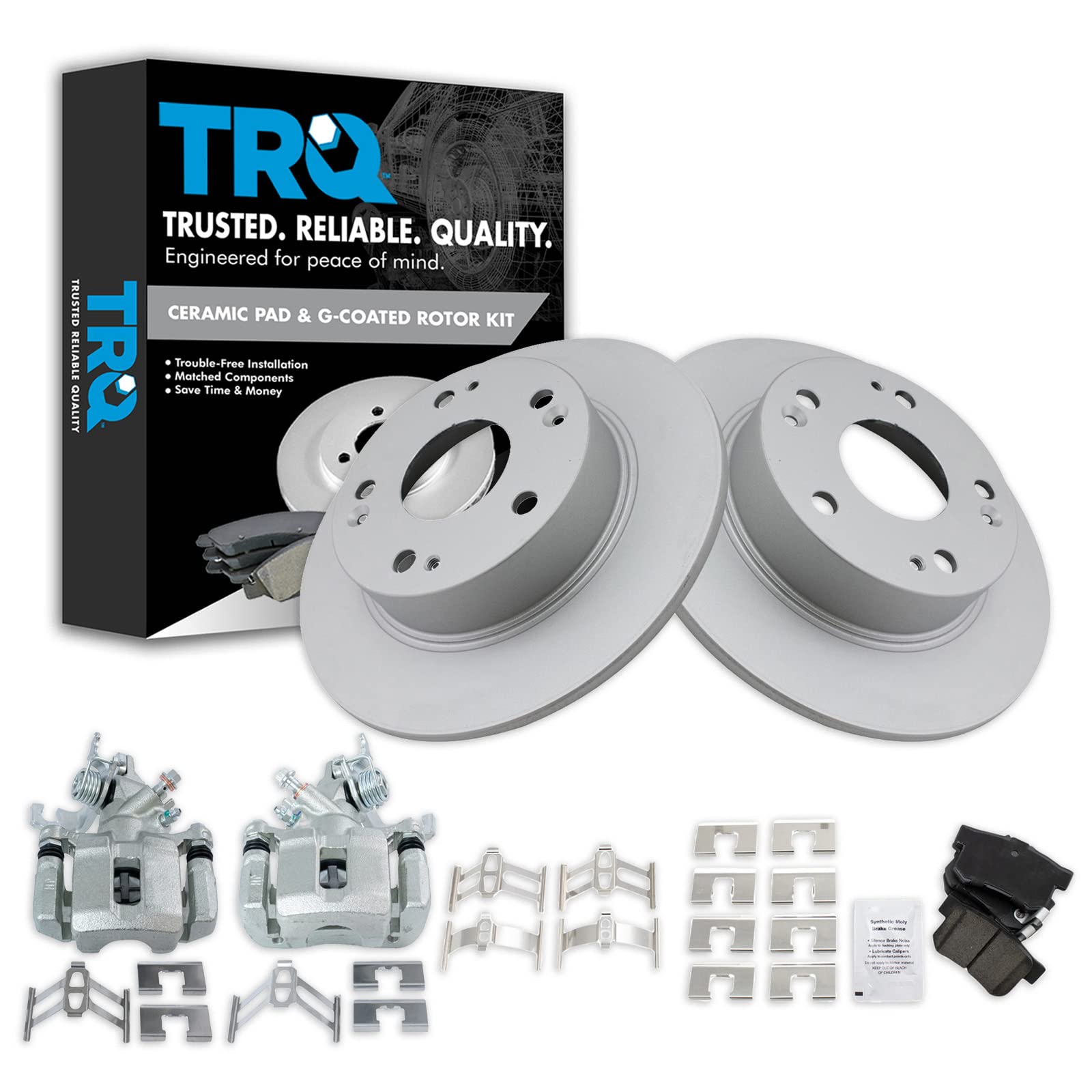 Premium TRQ Rear Brake Pad & Rotor Kit with Ceramic G-Coated Brake Pads - Compatible with 2004-2008 Acura TSX & 2003-2007 Honda Accord - Perfect for City Driving & Highway Commuting