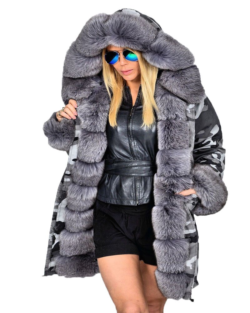 Roiii Women's Thickened Warm Camouflage Print Ski Jacket - Lightweight Winter Hooded Parka Coat for Skiing, Snowboarding & Outdoor Activities