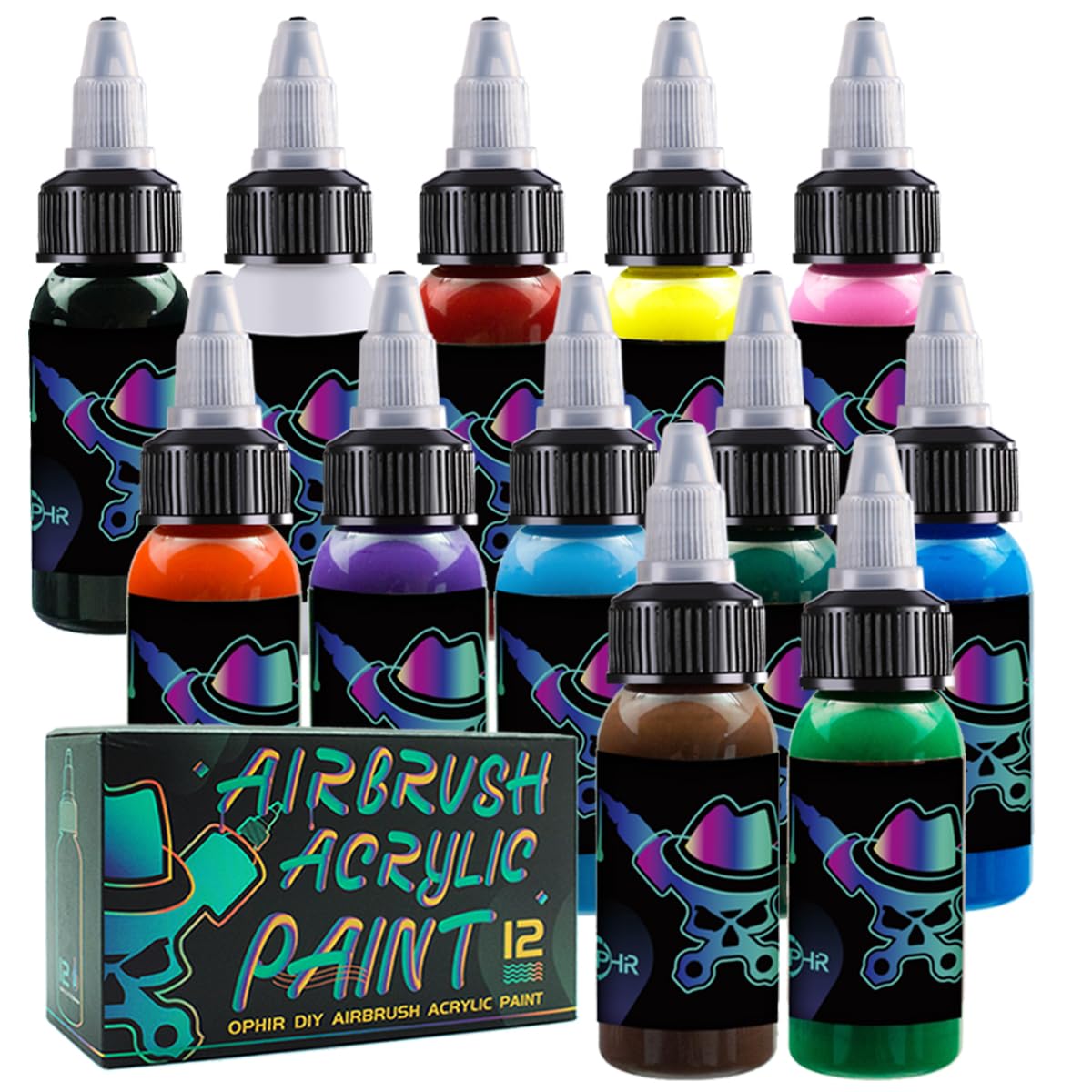 OPHIR 12-Color Acrylic Airbrush Paint Set for Models, Shoes & Leather - 1.05oz Water-Based Paints (Easy Clean with Water/Alcohol) - Perfect for DIY Crafts, Cosplay & Custom Design Projects