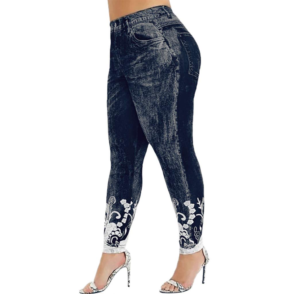 ahihi Women's Plus Size Bermuda Shorts - High Waist Ripped Jean Print Capri Yoga Pants with Pockets | Casual Wear, Workout, Lounge, Summer Outfits