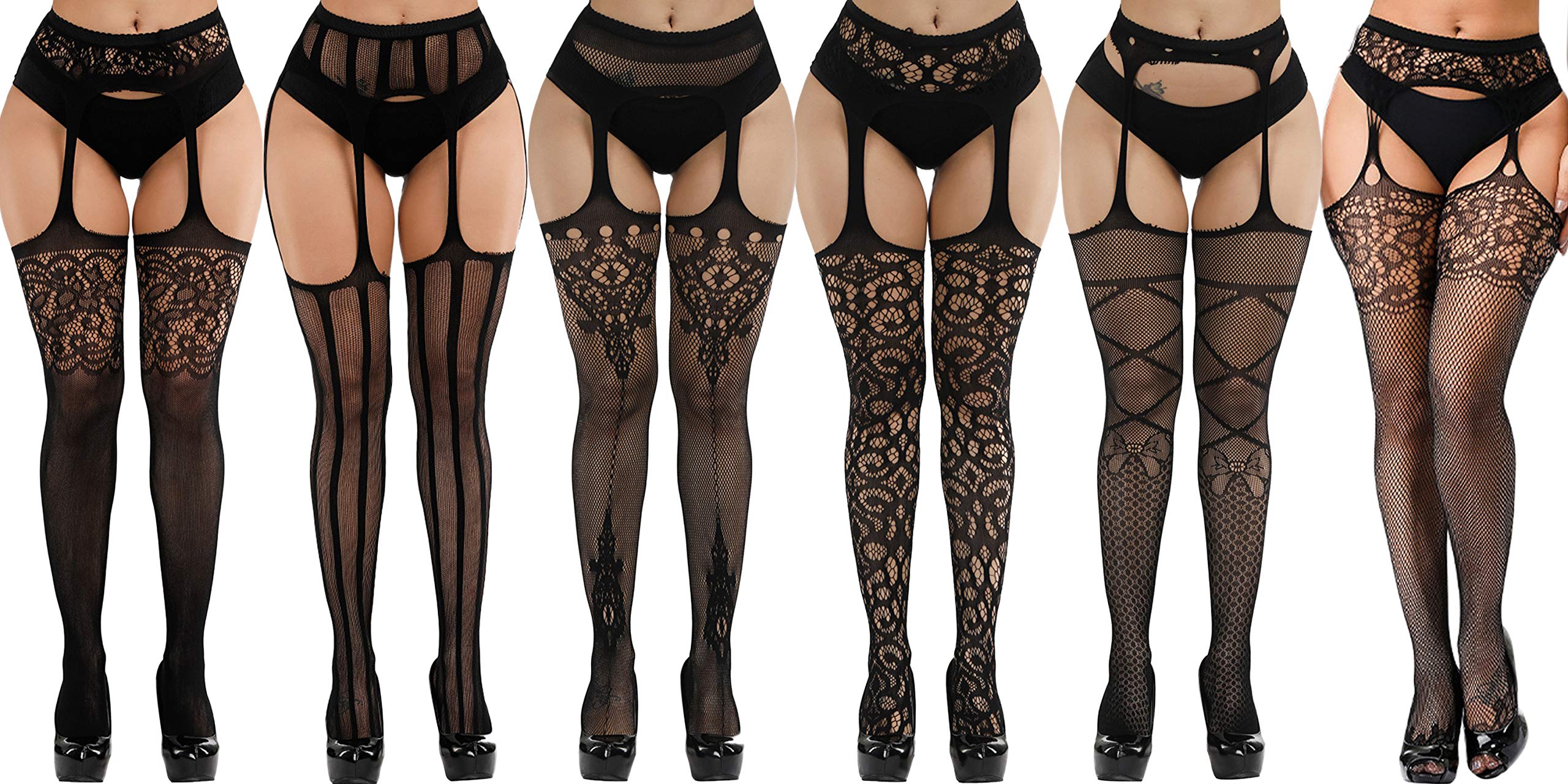 Ifeverlove Women's Floral Lace Fishnet Stockings with Detachable Garter Belt - Sexy Thigh High Stockings for Date Night, Cosplay & Boudoir Photography