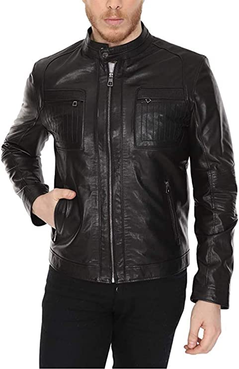Men's Genuine Leather Jacket - Black Biker Motorcycle Jacket for Men | Stylish & Durable Outerwear for Riding, Casual Wear & Night Out