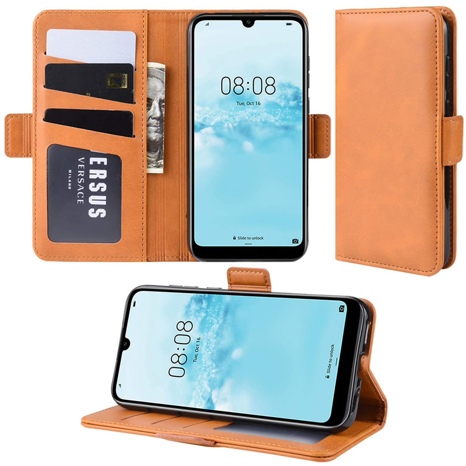 Premium PU Leather Samsung Galaxy A21S Wallet Case - Shockproof Flip Cover with Card Slots & Magnetic Closure | Perfect for Work, Travel & Daily Protection (Orange)
