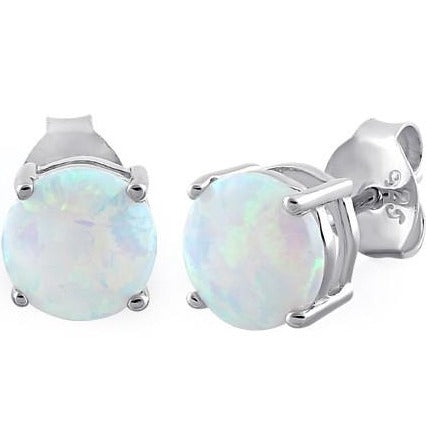 Sterling Silver Round White Lab Opal Stud Earrings for Women - Hypoallergenic & Durable - Perfect for Everyday Wear, Gift Giving & Special Occasions