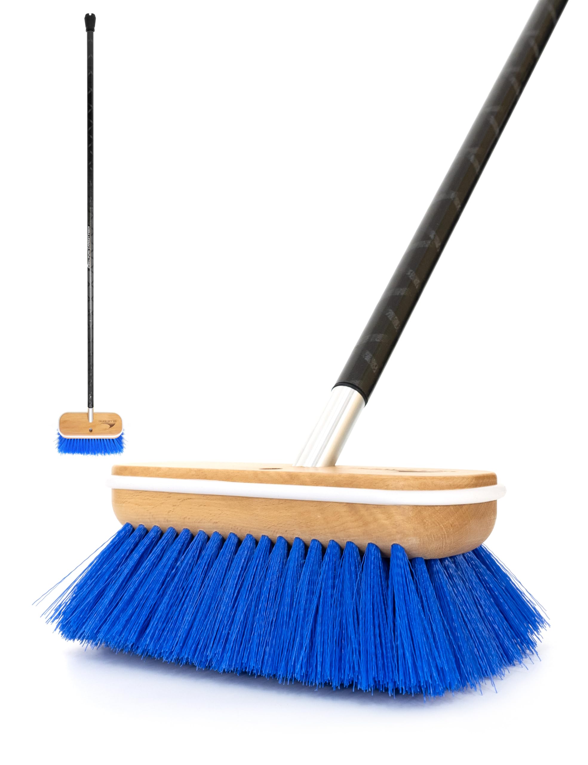BLUEWING 4ft/6ft/8ft Heavy Duty Deck Brush with Carbon Fiber Handle - Soft/Medium/Hard Bristles for Outdoor Cleaning, Boat Washing & Deck Scrubbing | Perfect for Marine, RV, Patio & Driveway Cleaning