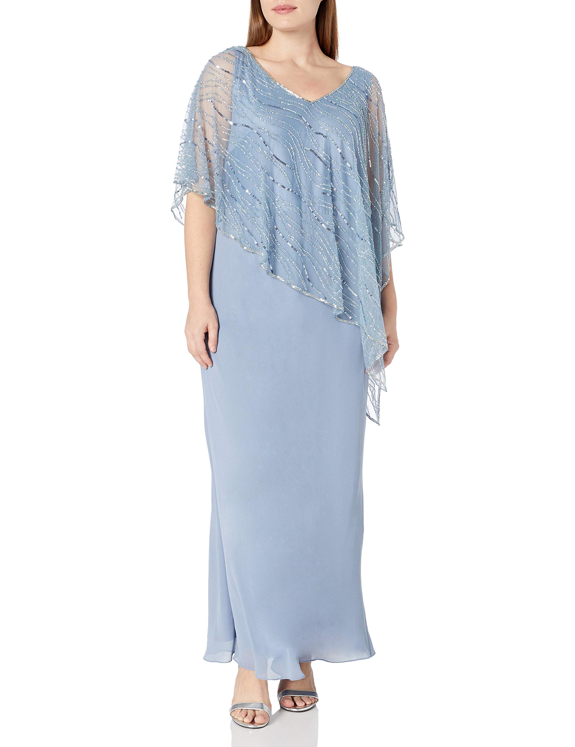 J Kara Women's Plus Size Beaded Maxi Dress for Special Occasions - Elegant Long Sleeve Party Gown for Weddings, Evening Events & Holiday Celebrations