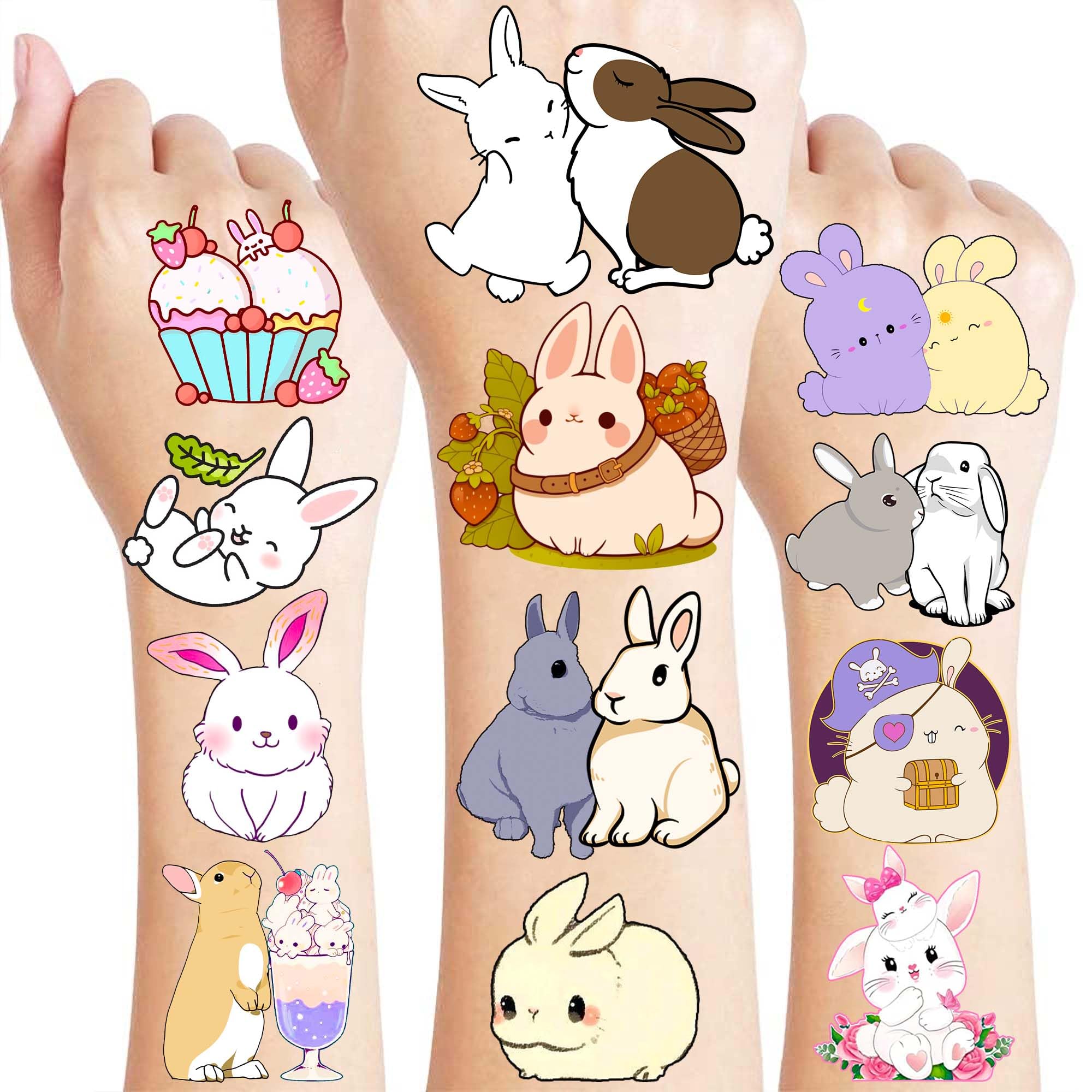 96PCS Bunny Tattoo Stickers - Cute Animal Temporary Tattoos for Kids Birthday Party Favors, Classroom Rewards & School Prizes - Perfect for Easter, Baby Showers & Kids Party Decorations