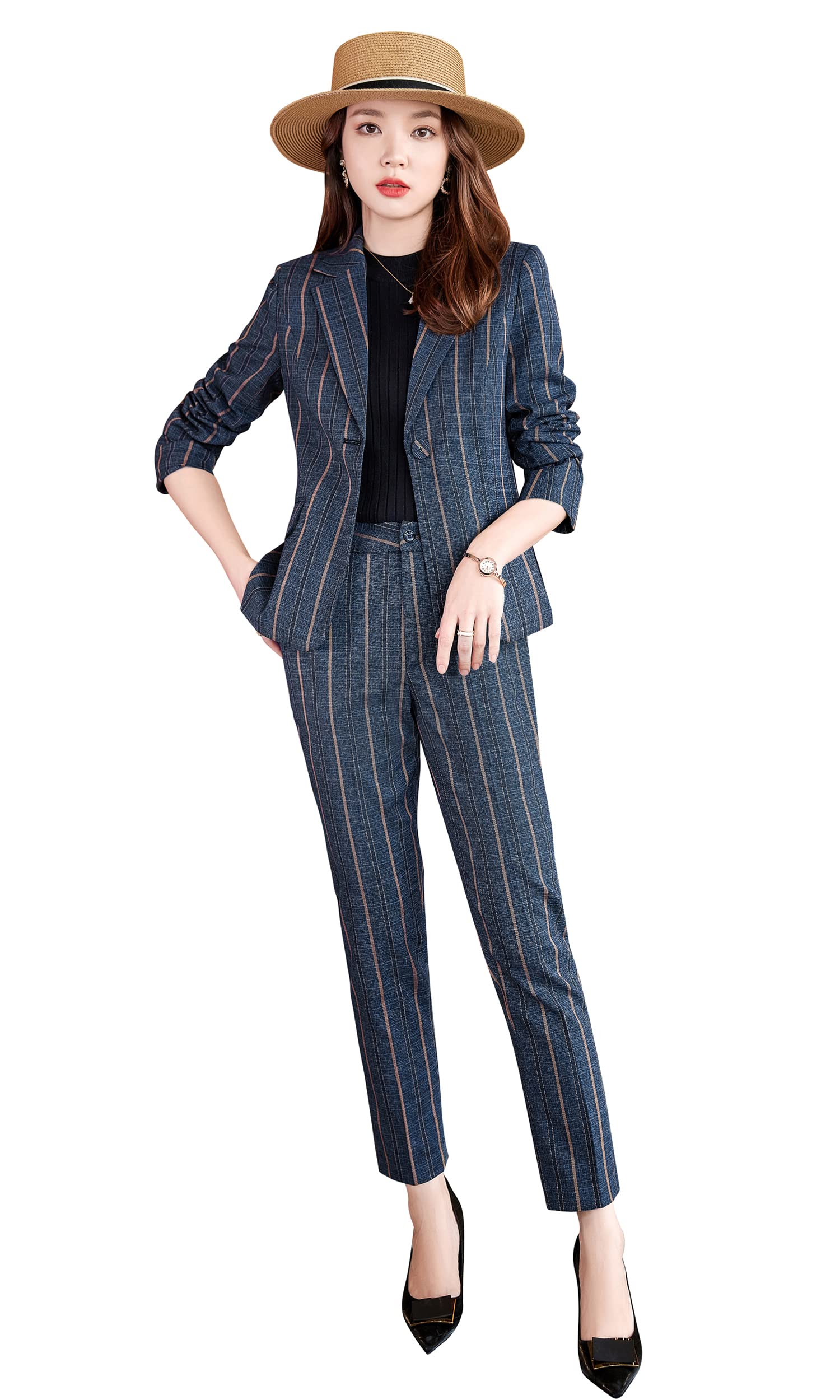 SUSIELADY Women's 2-Piece Blazer Suit Set with Striped Pants - Professional Business Office Outfit for Women | Workwear, Interview Attire & Formal Occasions