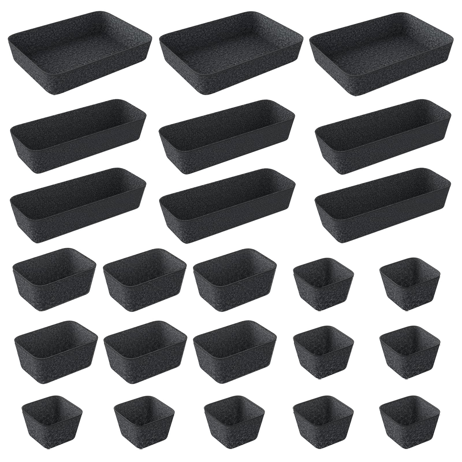 24-Piece Felt Drawer Organizer Set - 4 Sizes for Desk, Makeup, Office, Kitchen & Bathroom Storage - Perfect for Organizing Small Items, Jewelry, Utensils & Office Supplies