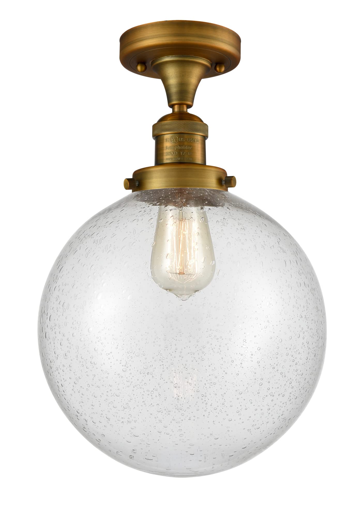 Franklin Restoration Collection Brushed Brass Semi-Flush Mount Ceiling Light - X-Large Beacon 1 Light Fixture for Dining Room, Bedroom & Hallway Lighting (Model 517-1CH-BB-G204-10)