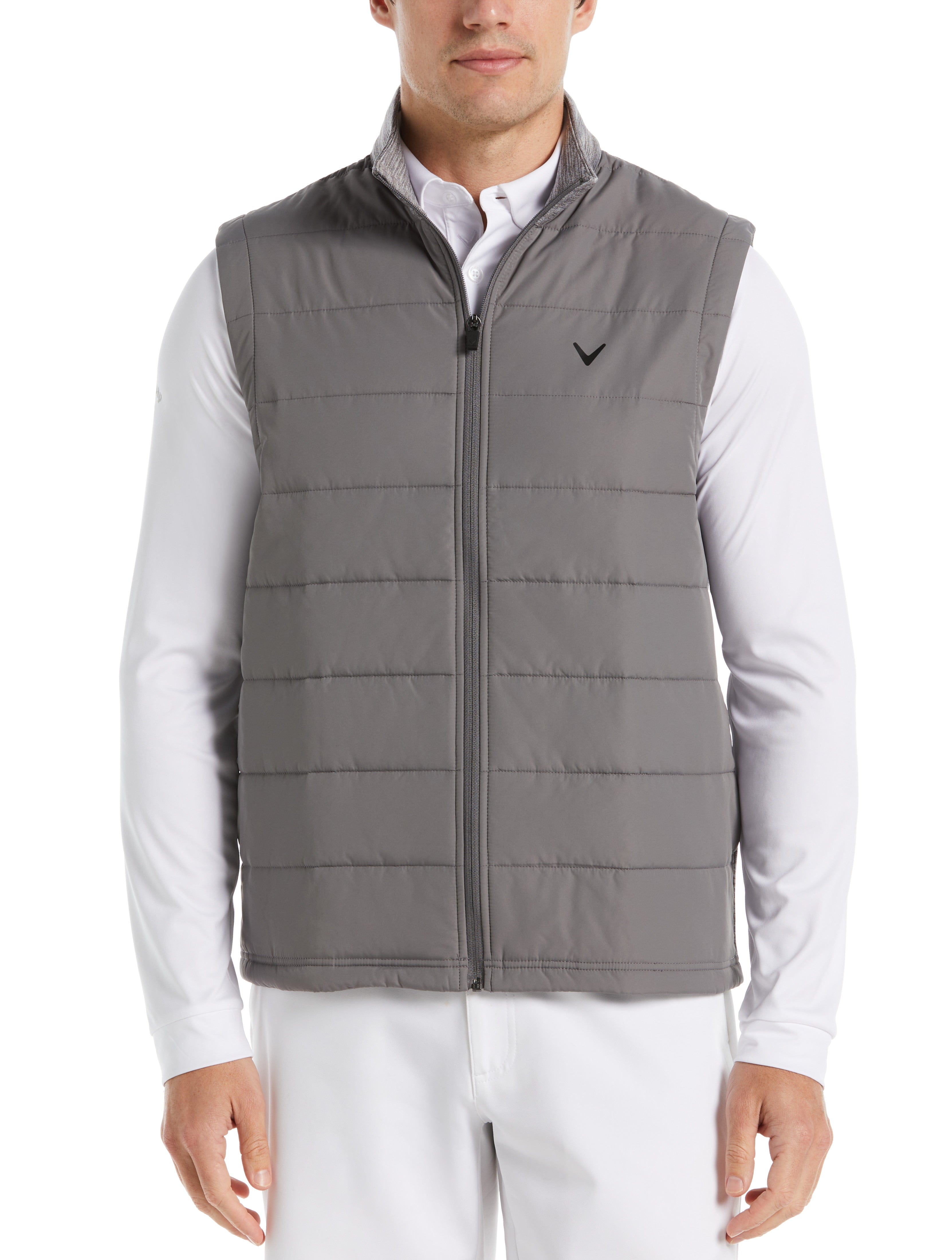 Big & Tall Mixed Media Full Zip Puffer Golf Vest for Men - Lightweight Warm Winter Layering - Perfect for Golfing, Outdoor Activities & Casual Wear