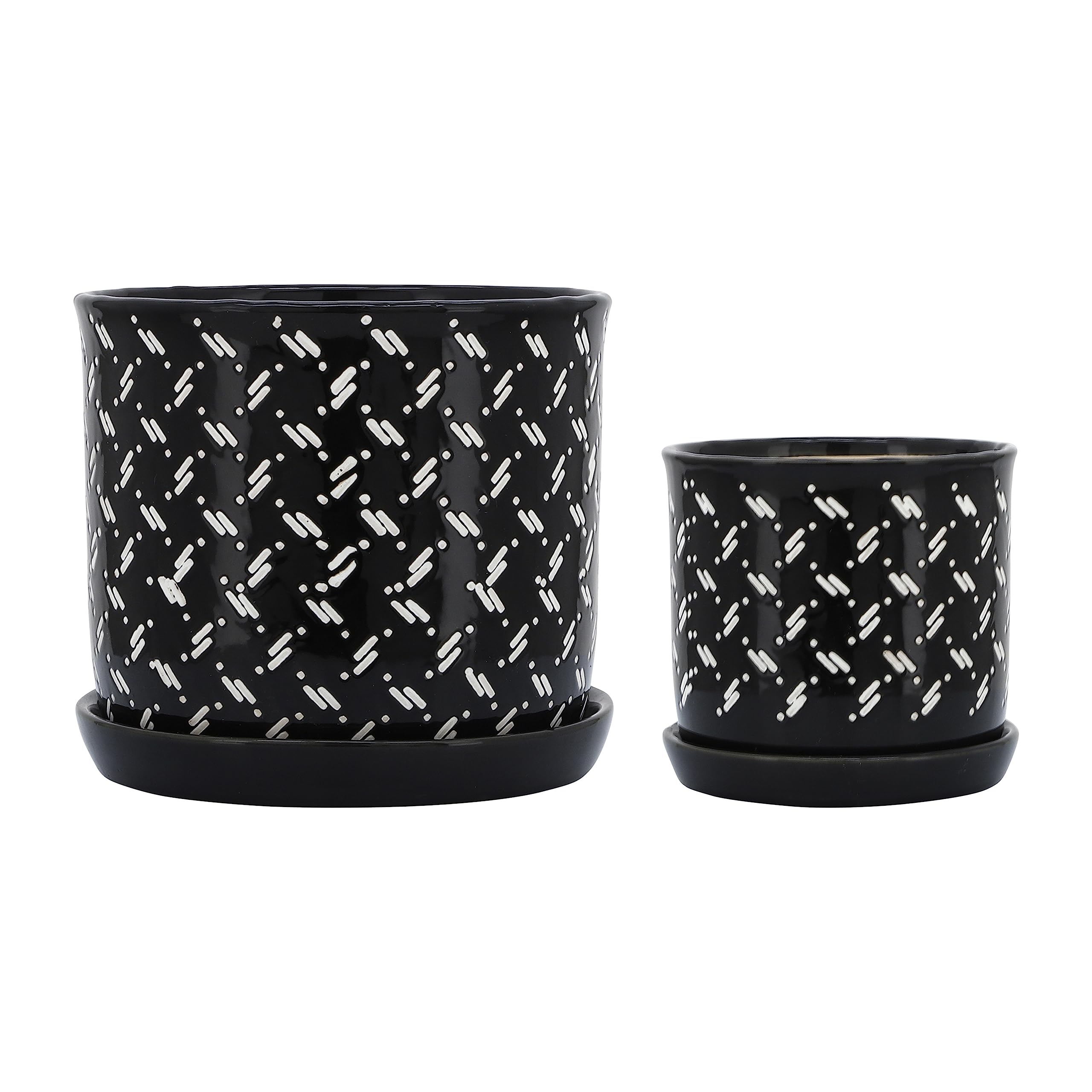 Sagebrook Home Set of 2 Ceramic Plant Pots with Saucers - 6