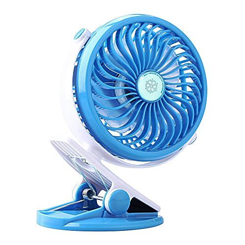 USB Rechargeable Clip Fan - Portable Mini Desk Fan with Adjustable Speed, Quiet Operation for Baby Stroller, Office, Travel & Home Use - Blue Personal Cooling Fan