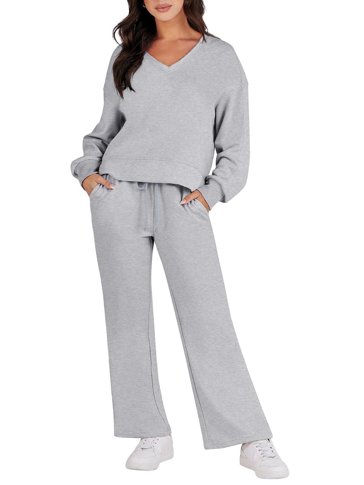 Caracilia Women's 2-Piece Outfits - Long Sleeve Pullover Top & Wide Leg Pants Lounge Set | Casual Tracksuit for Home, Yoga & Streetwear | Comfortable Matching Sets for Women