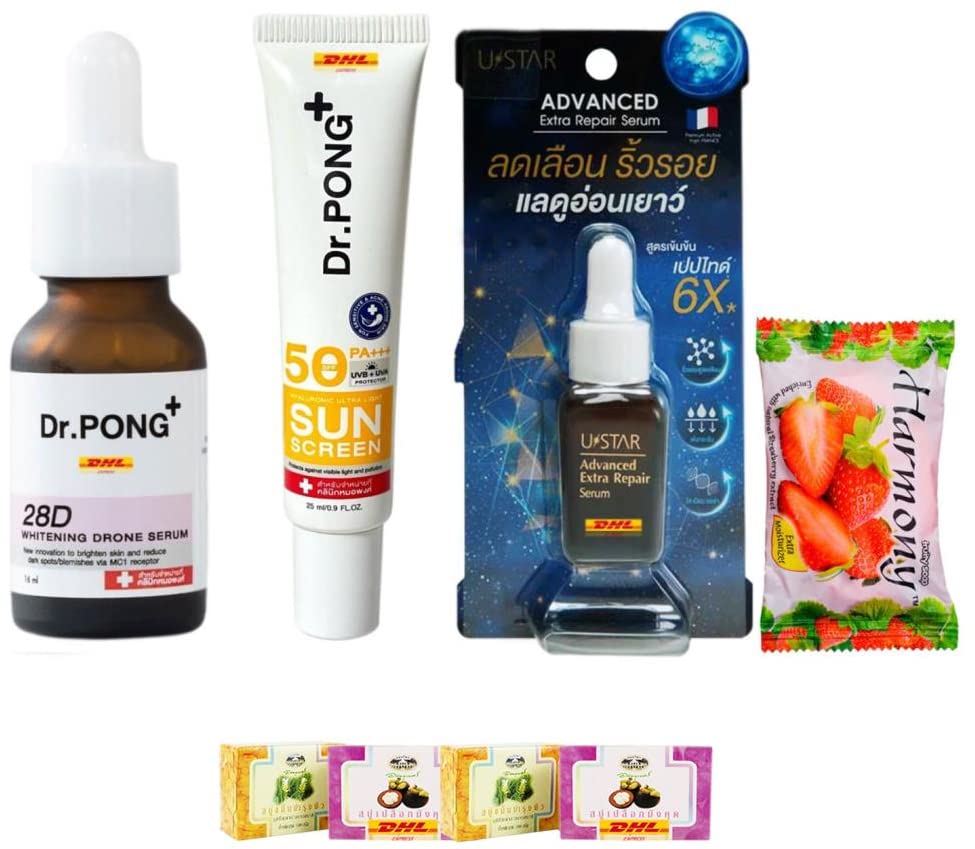 Dr. Pong Hyaluronic Ultra Light Sunscreen with Ustar Advanced Extra Repair Serum 12g - SPF 50 PA+++ for Daily Sun Protection & Anti-Aging - DHL Express Shipping by Thaigiftshop - Perfect for Travel, Beach & Outdoor Activities