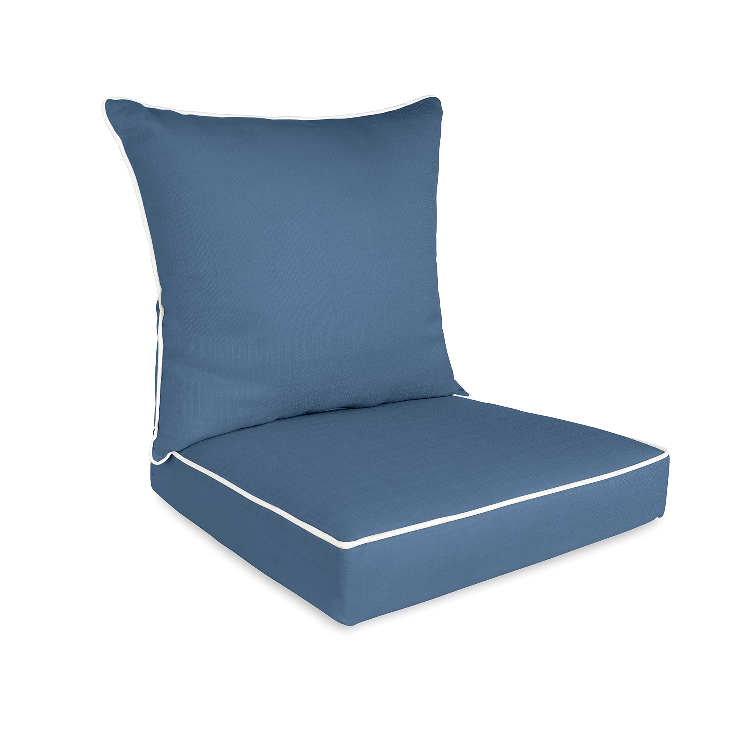 Suntastic O'Linen 2-Piece Deep Seat Cushion Set for Patio Furniture - Water-Resistant Outdoor/Indoor Sofa Cushions in Captain's Blue - Perfect for Deck Chairs, Porch Swings & Garden Seating