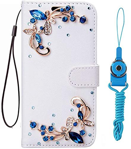 ZTE Quest 5 Case with Screen Protector - Bling Diamond Wallet Cover for Women (Blue Butterfly) - Perfect for Work & Travel