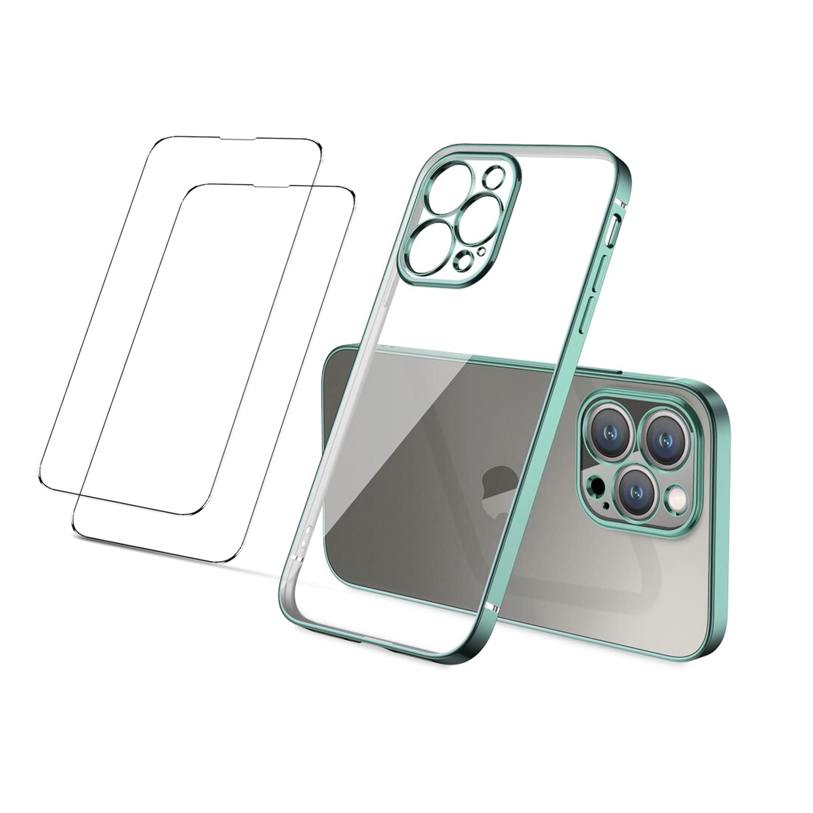 Lymoc Clear Plating Bumper Phone Case with Screen Protector for iPhone 13 Pro Max 6.7 Inch - Light Green | Shatterproof Protection | Perfect for Daily Use, Travel & Outdoor Activities