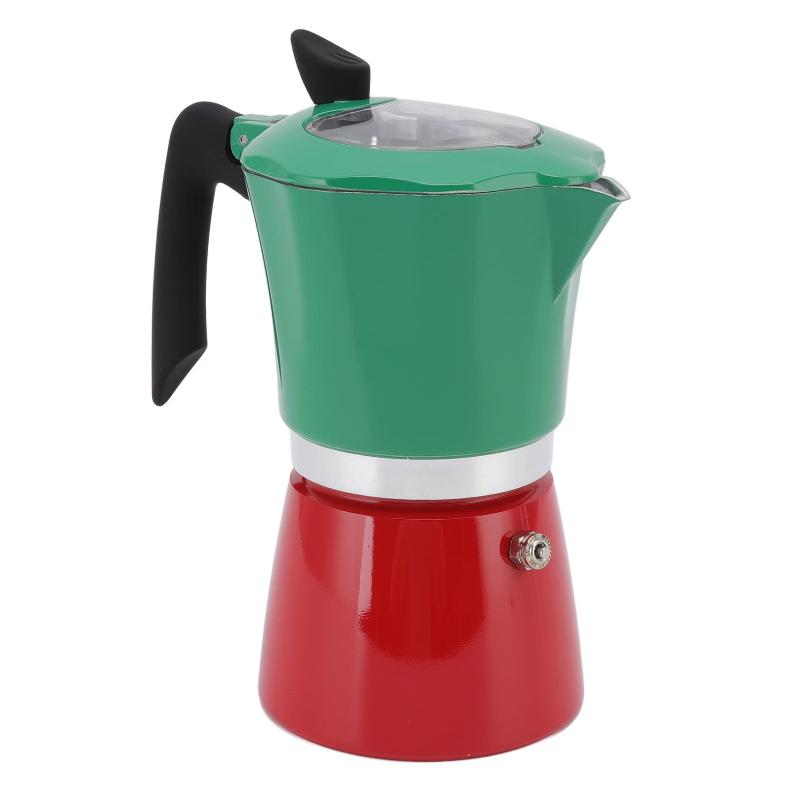 Premium Stovetop Moka Pot - 300ML Aluminum Coffee Maker with Transparent Lid for Espresso (Green/Red) - Perfect for Home, Office & Travel Brewing