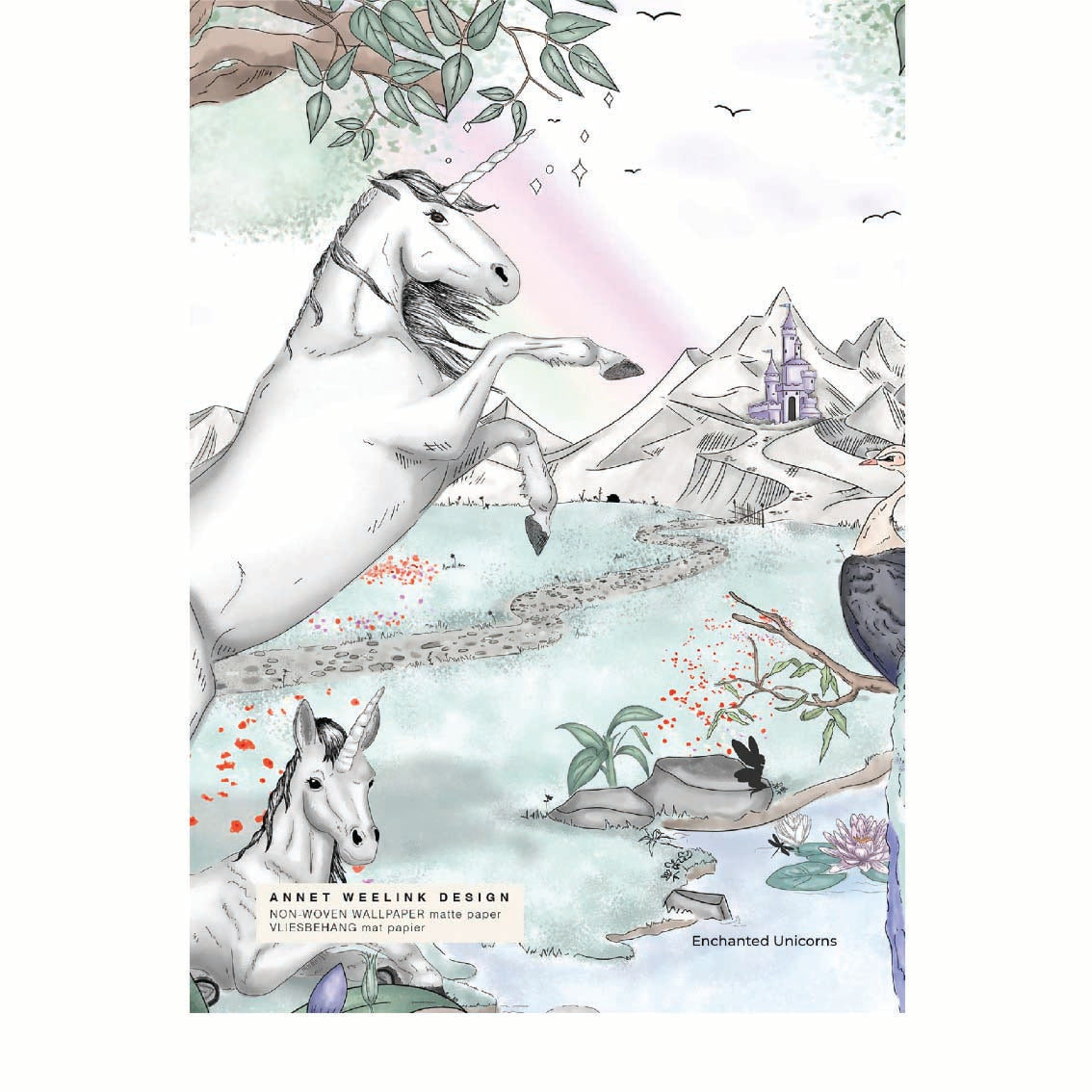 Enchanted Unicorns Wallpaper Sample - Premium Peel & Stick Wallpaper for Kids Room Decor - Wholesale B2B Bulk Orders - Perfect for Nursery, Bedroom & Playroom Design