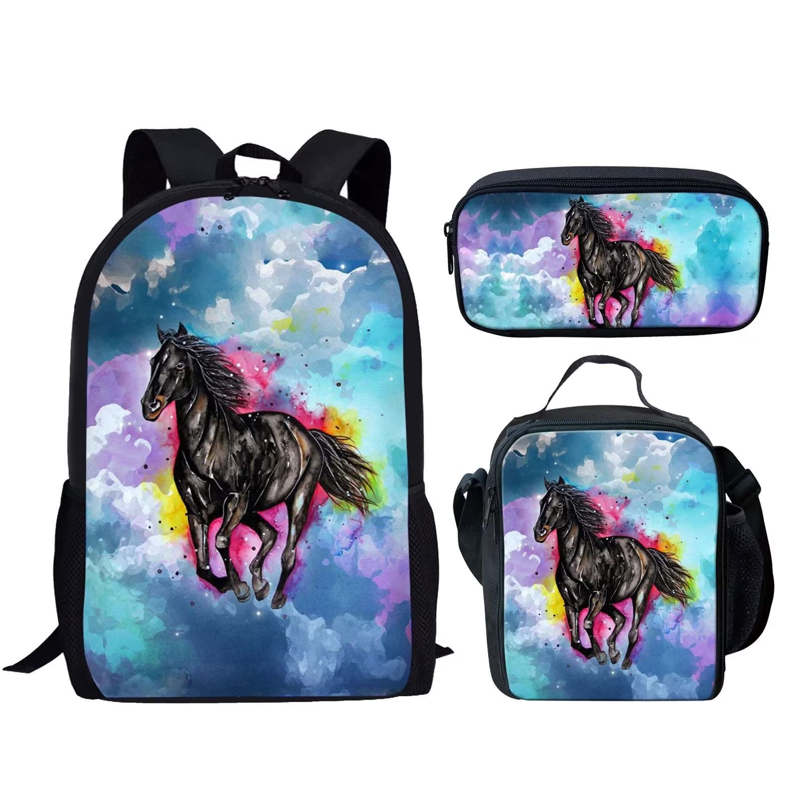 **DISNIMO Watercolor Horse Backpack Set for Girls - Lightweight School Backpack, Lunch Bag & Pencil Case (3-Piece Set) - Perfect for Elementary, Middle School, Travel & Daily Use**