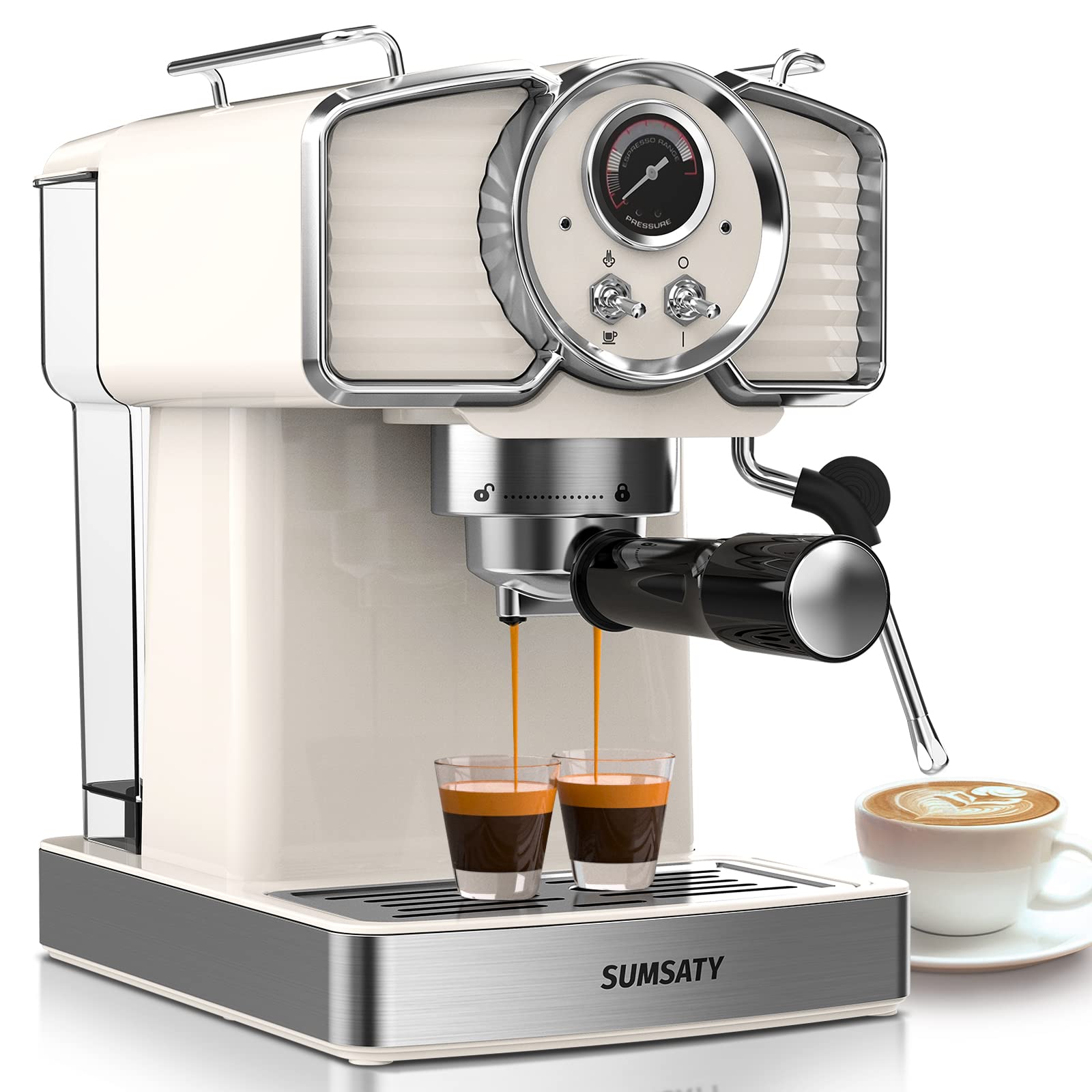 Premium 20 Bar Espresso Machine with Milk Frother - Retro Home Coffee Maker for Cappuccino & Latte, 1.8L Removable Tank - Perfect for Kitchen, Office & Coffee Lovers