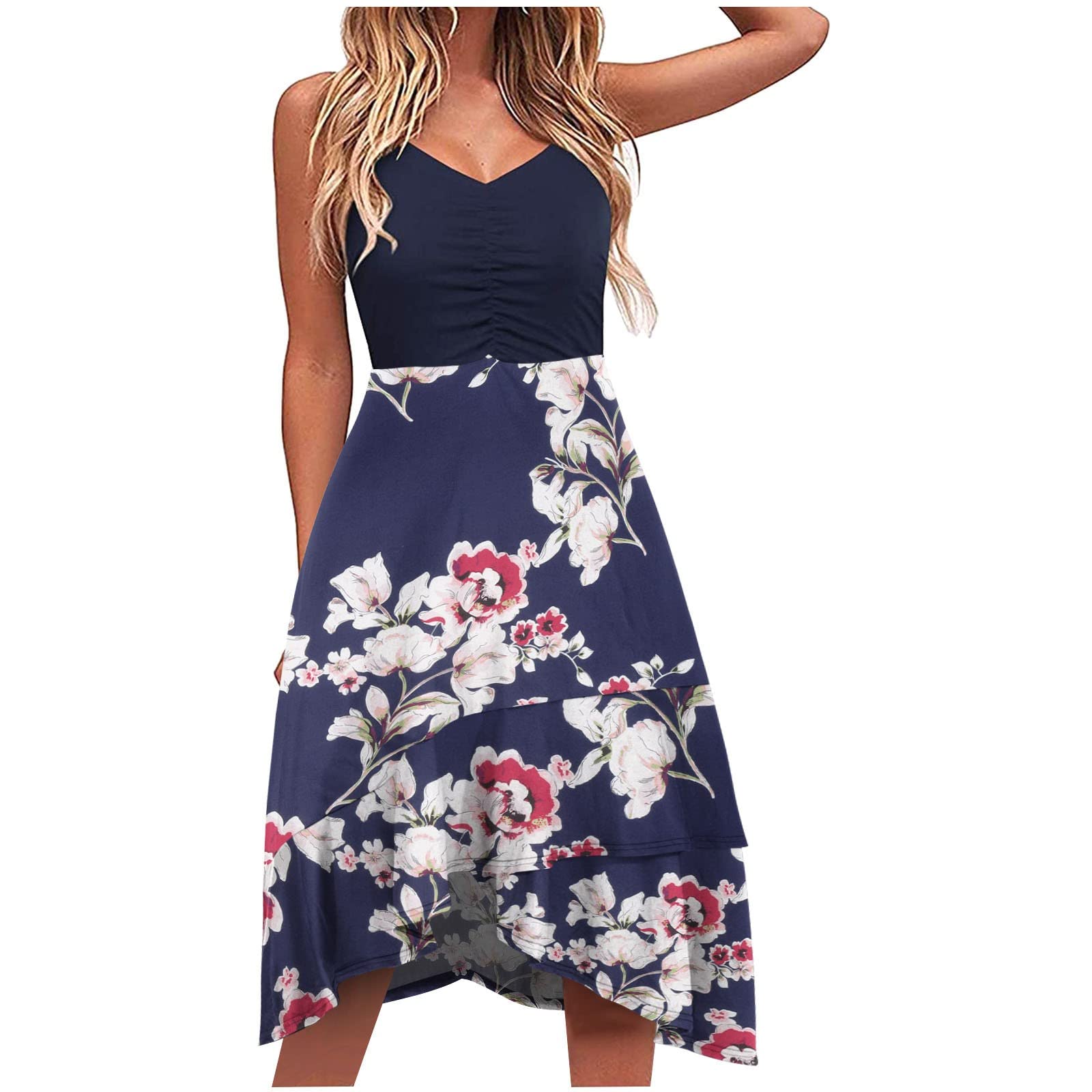 Trendy Women's Patchwork Print Halter Boho Dress - Summer 2022 Fashion Irregular Sheath Dress for Teens | Perfect for Beach Vacations, Music Festivals & Casual Outings