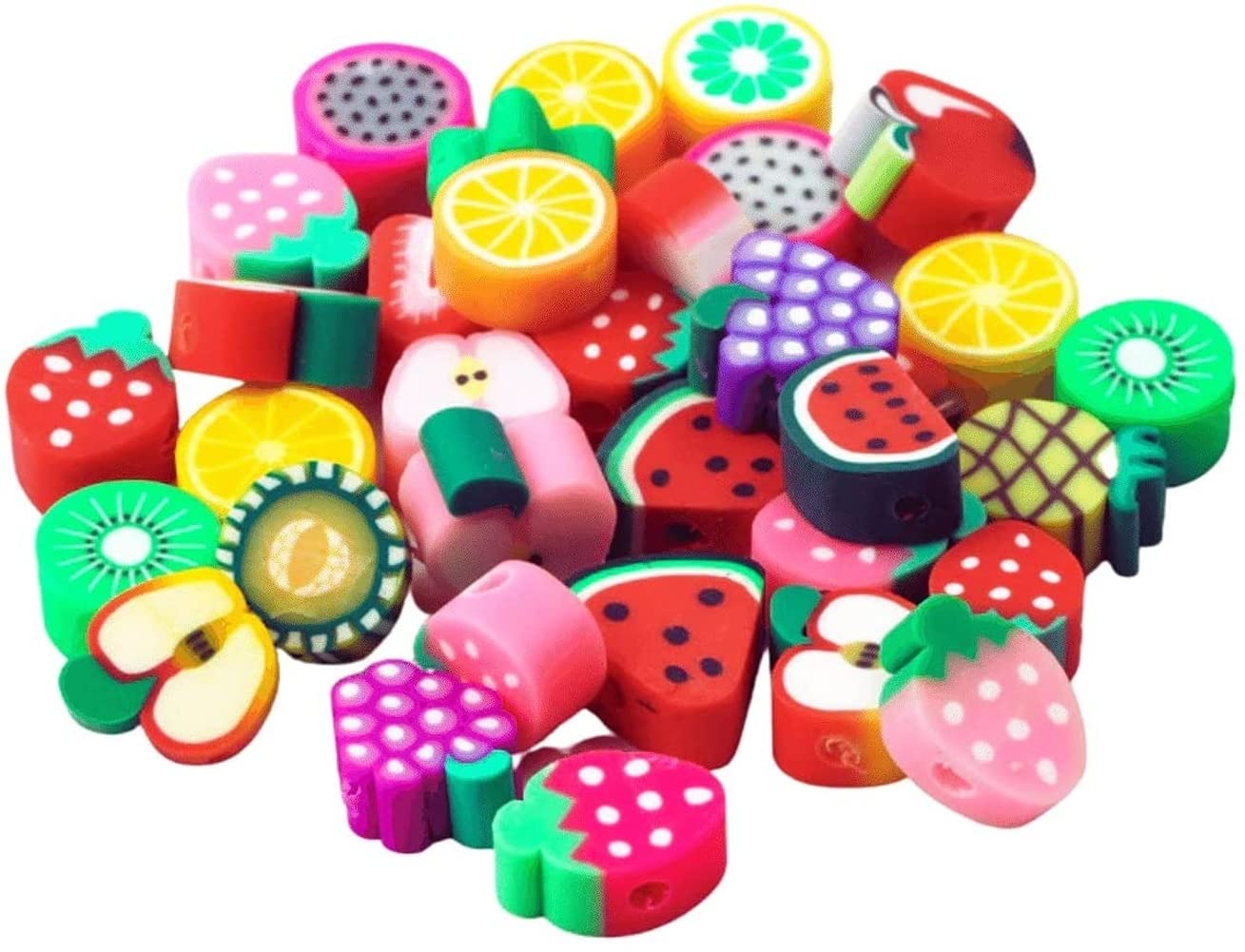 PULABO 40-Piece 10mm Polymer Clay Fruit Beads - Random Mix for DIY Bracelet Making, Jewelry Crafting (Kids & Adults) - Perfect for Friendship Bracelets, Necklaces & Handmade Gifts