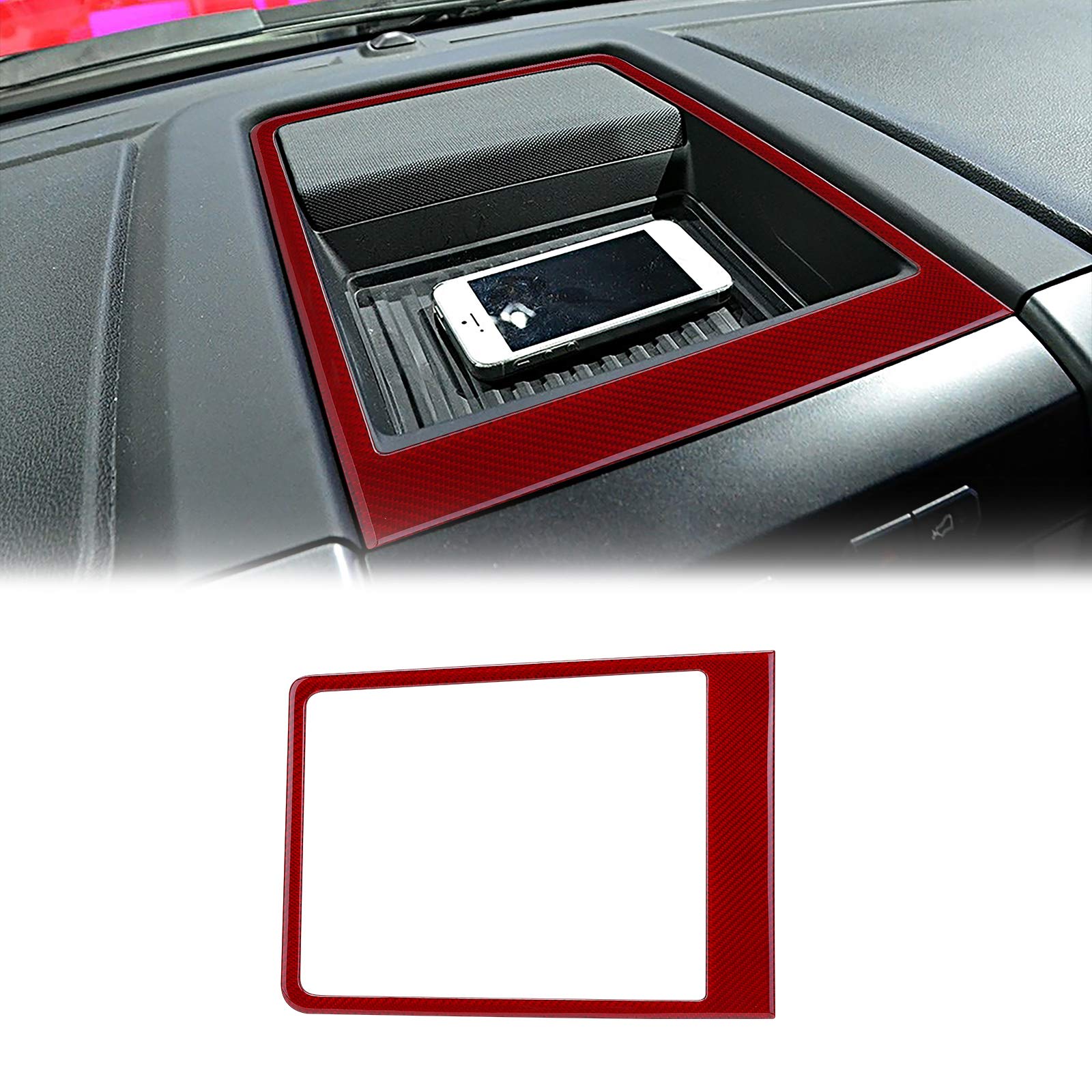 YAMUDA Carbon Fiber Car Storage Box Panel Sticker - Interior Accessories Compatible with Ford F150 2015-2020 Models (Red) | Upgrade Your Truck's Interior Style & Protection for Daily Commute & Road Trips