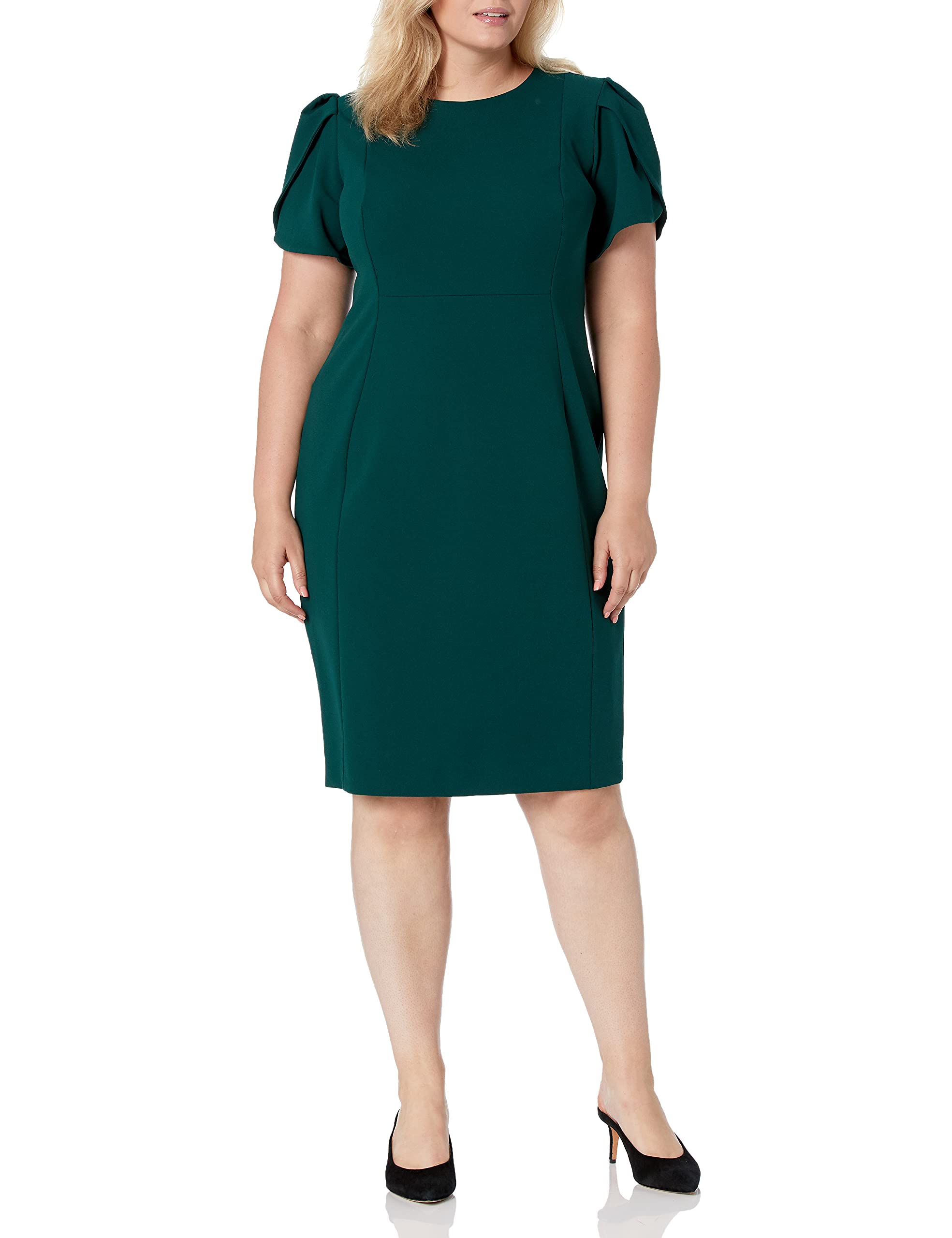 Calvin Klein Women's Plus Size Tulip Sleeved Seamed Sheath Dress - Elegant Office Wear & Special Occasion Outfit