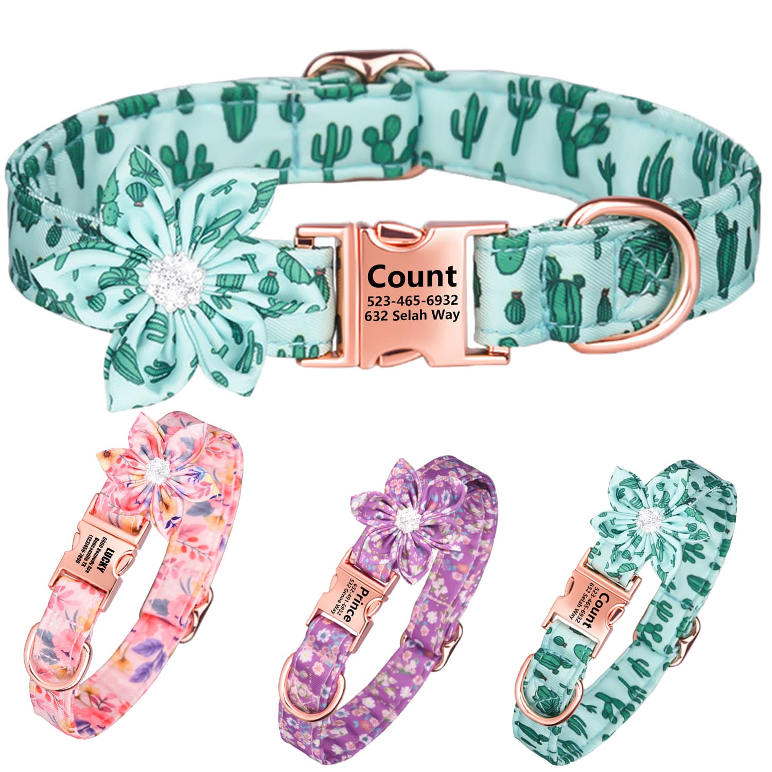 BMusdog Personalized Engraved Dog Collar with Daisy Tie - Custom Pet Name & Phone Number, Soft Flower Print Padded Collar with Quick-Release Buckle for Small Medium Large Dogs - Perfect for Walks, Grooming & Special Occasions