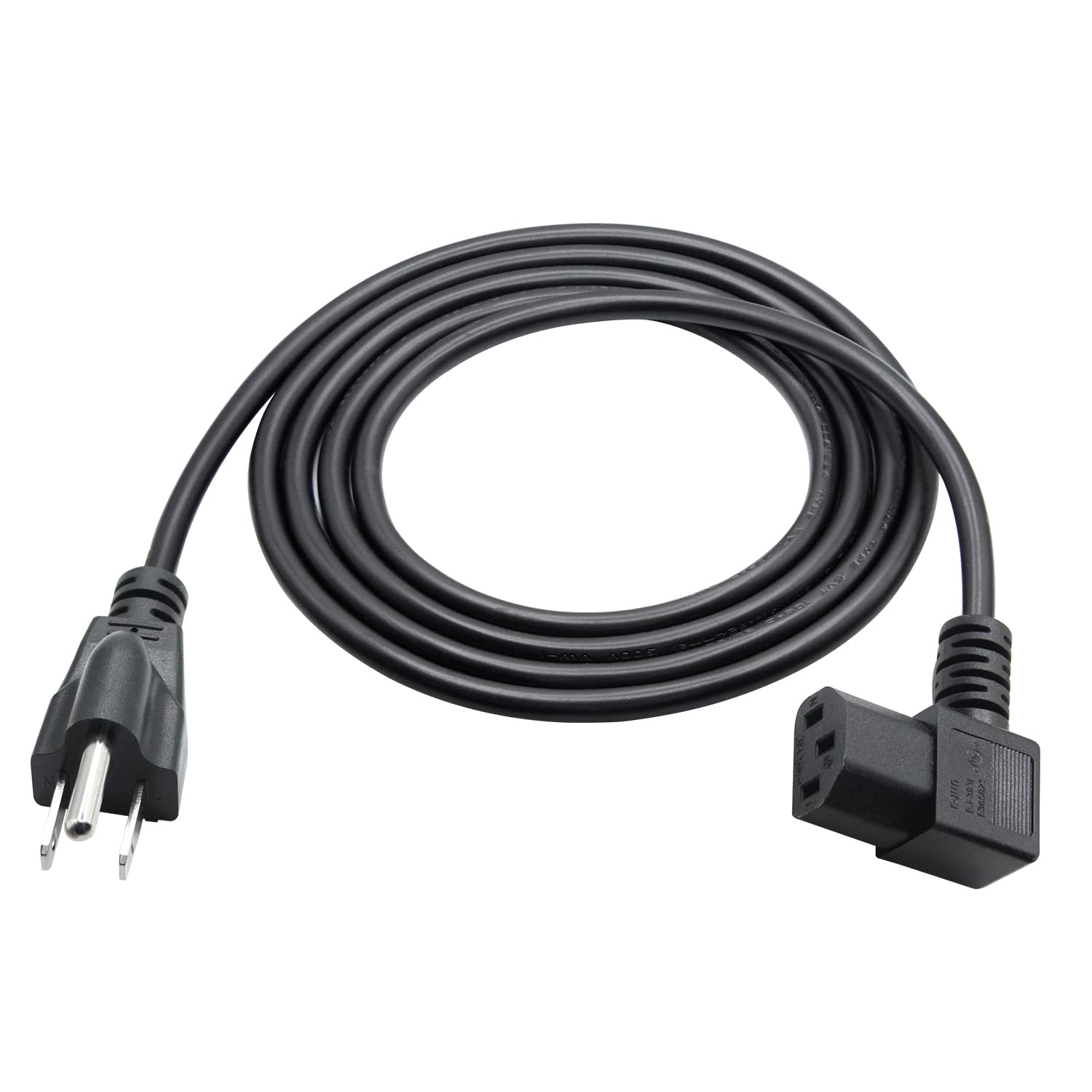 Right Angle Computer Power Cord 5.9FT, 3 Prong for Desktop, Monitor, TV - Home & Office Use