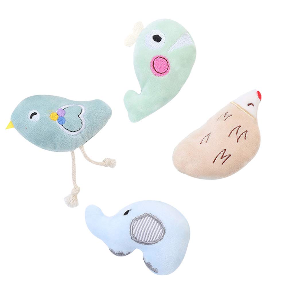 Balacoo Cat Chew Toys - 4pcs Cartoon Animal Shaped Plush Biting Toys for Small, Medium & Large Cats - Teeth Cleaning & Scratch Play - Perfect for Indoor Play, Stress Relief & Dental Health