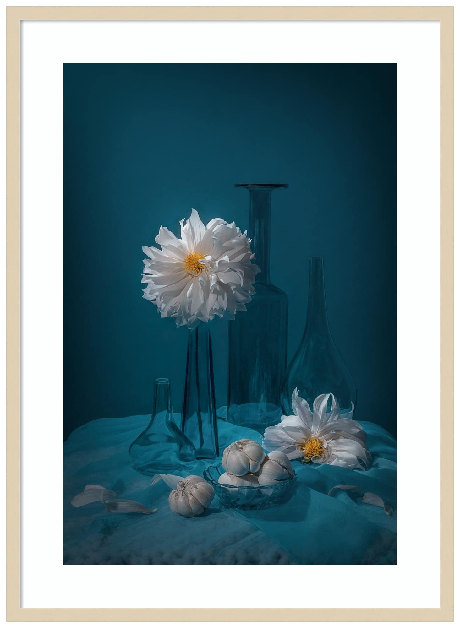 Amanti Art Wood Framed Wall Decor - Lydia Jacobs Garlic and Dahlia Floral Print (30x41 Inches) in Natural Frame - Perfect for Kitchen, Dining Room or Farmhouse Decor