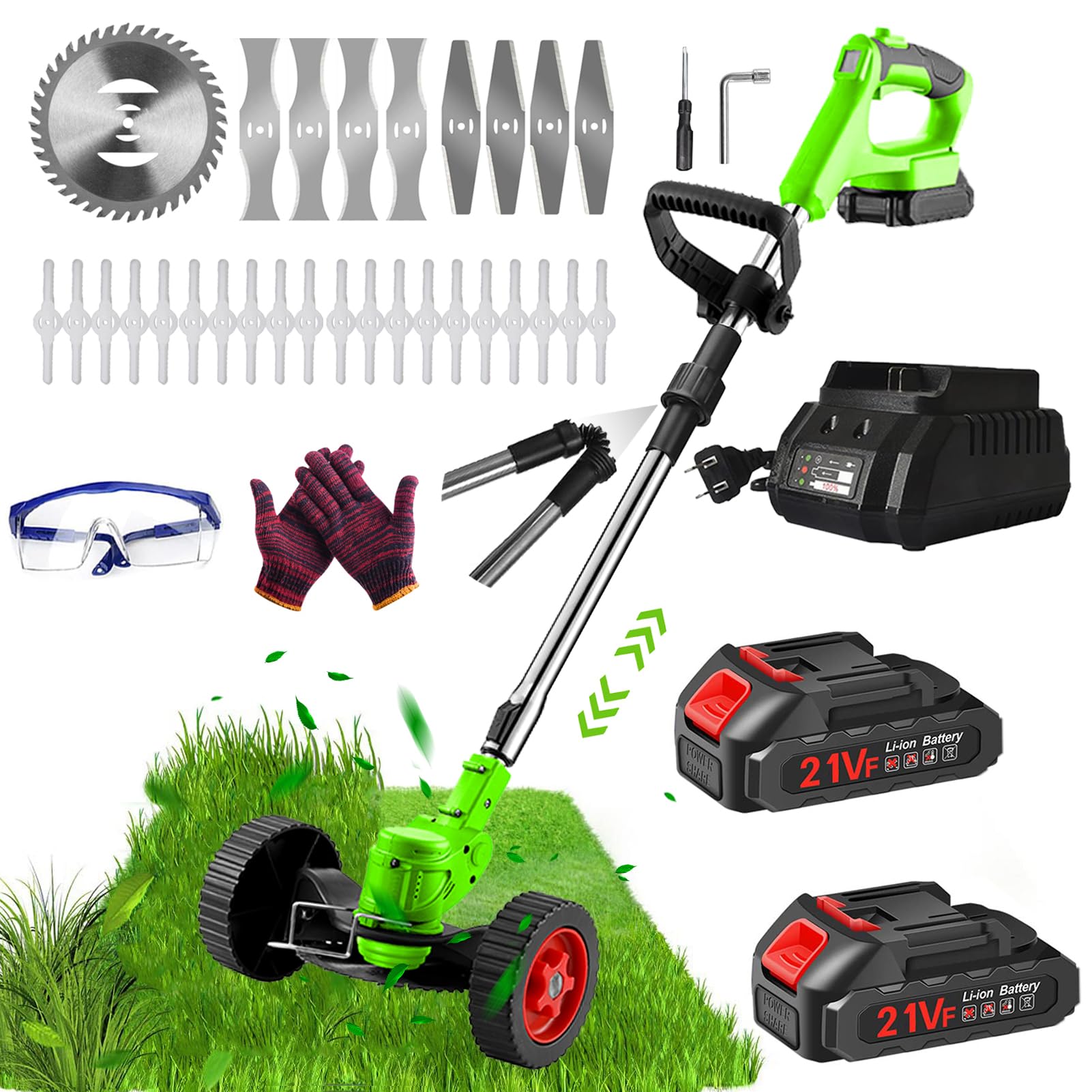 21V Cordless Weed Wacker - Lightweight Electric Weed Eater & Grass Trimmer with 2 Batteries & Fast Charger - Lawn Edger, Brush Cutter for Garden & Yard Maintenance (Perfect for Trimming Grass, Edging Walkways, and Maintaining Neat Lawn Borders)