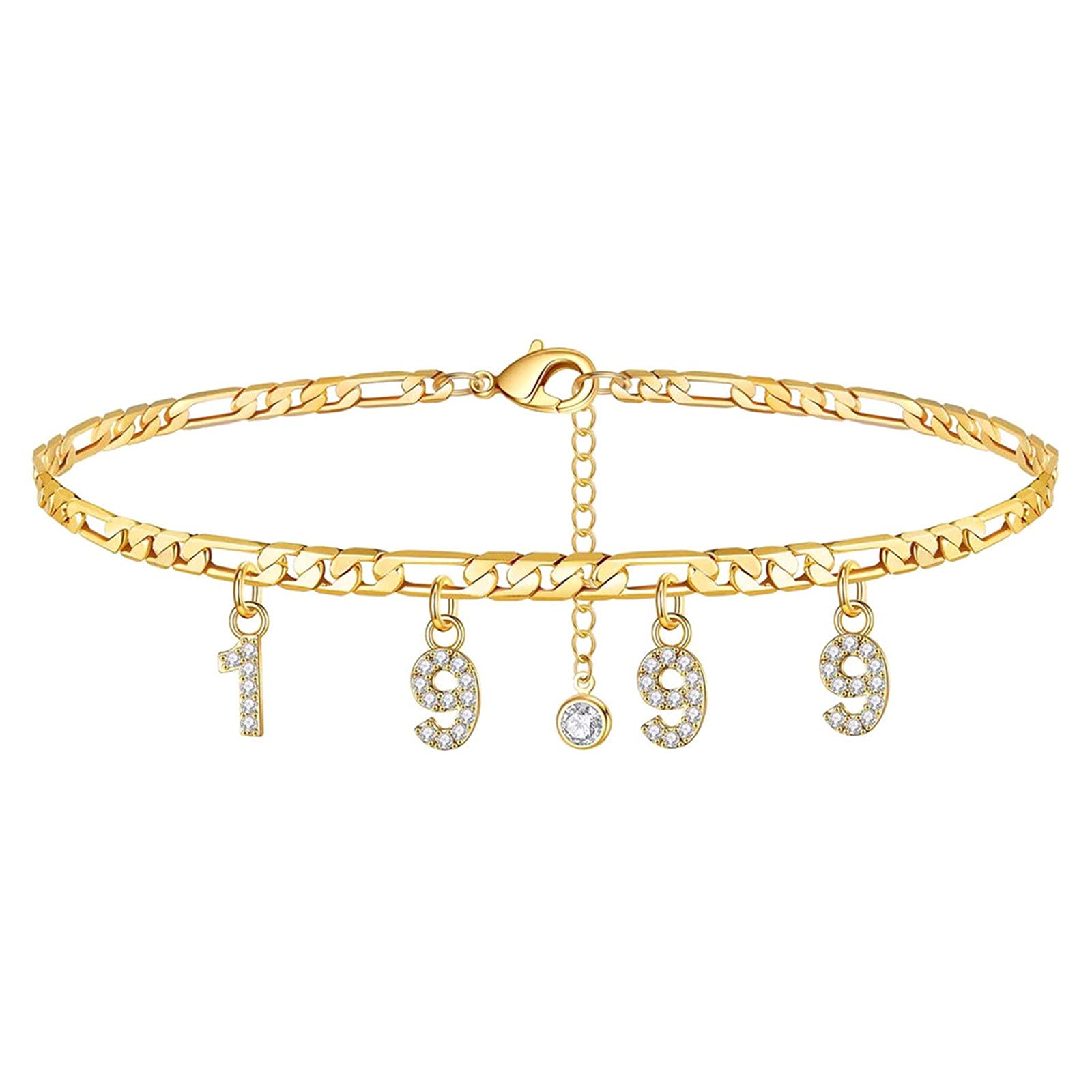 Personalized Birth Year Number Ankle Bracelets for Women - Adjustable Chain Anklet Foot Jewelry, Cute Beach Foot Chain for Summer Outfits & Vacation Accessories