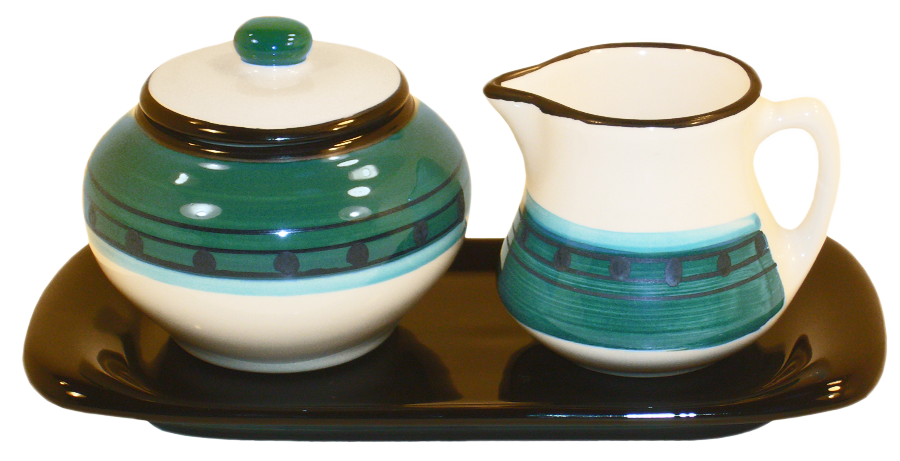 Elegant Blue and Green Carousel Pattern Sugar and Creamer Set - Perfect for Tea Time, Coffee Break, and Kitchen Decor