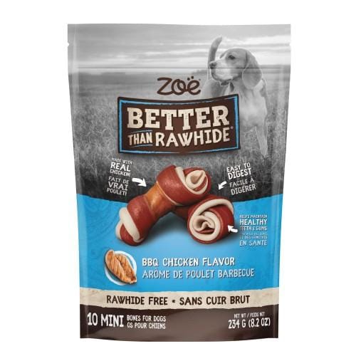 Zoe Better Than Rawhide BBQ Chicken Flavor 10 Mini Bones Dog Chew Treats - 234g Natural Dental Chews for Small & Medium Dogs - Perfect for Training, Teething & Playtime