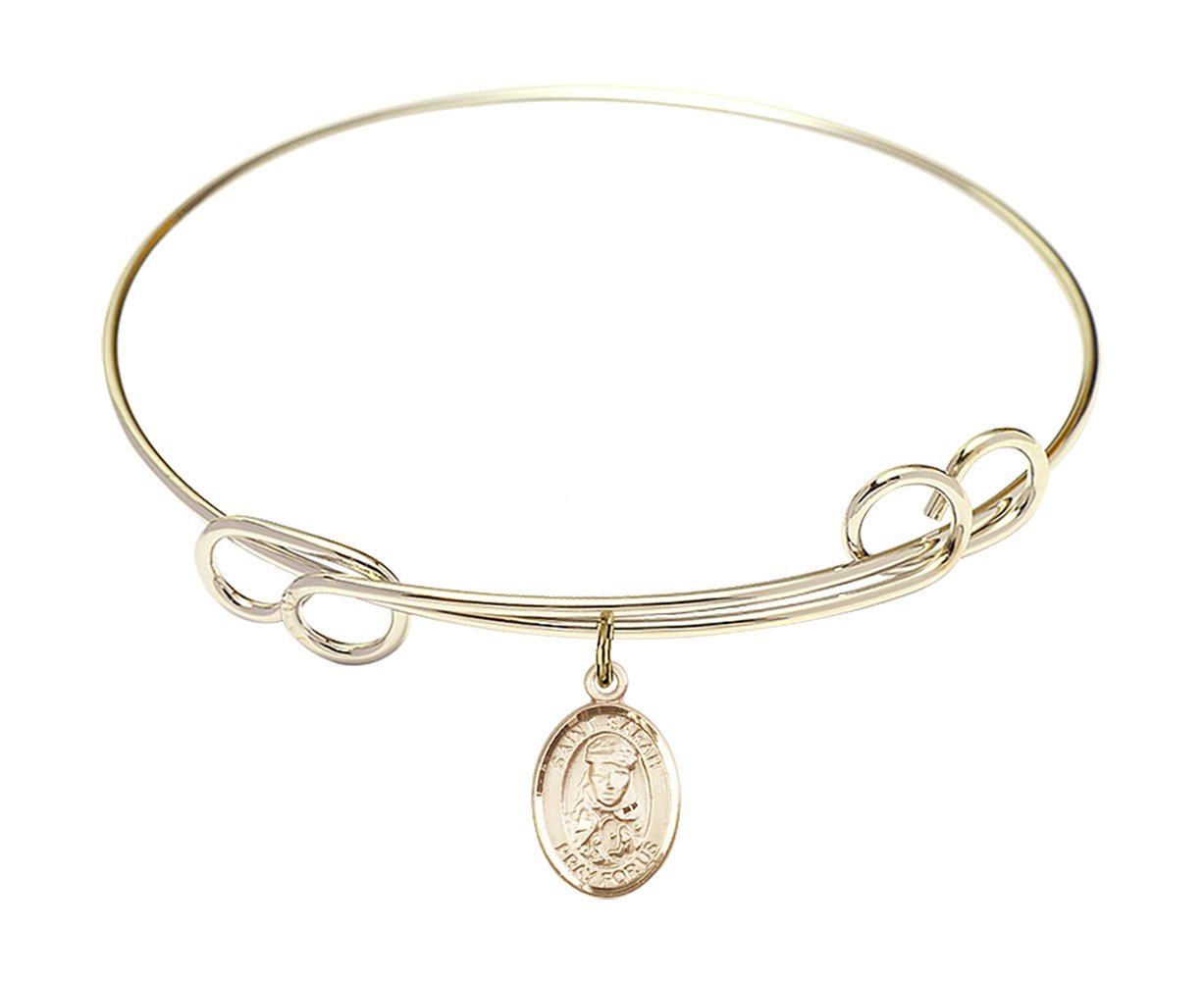 F A Dumont 7.5 Inch Round Double Loop Bangle Bracelet with St. Sarah Charm - Elegant Jewelry for Women, Perfect for Parties, Weddings & Everyday Wear