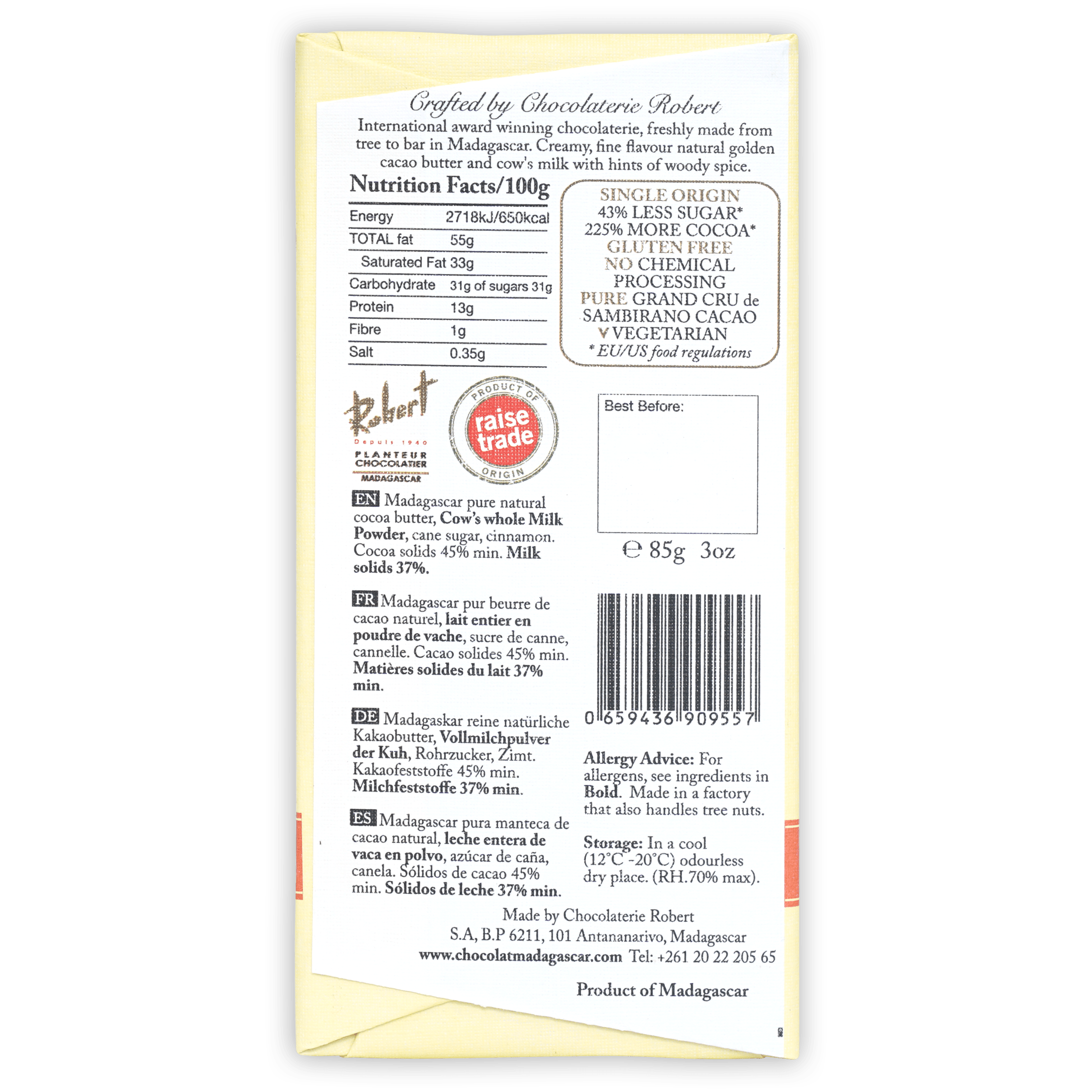 Premium Madagascar White Chocolate with Cinnamon 45% Cocoa - Gourmet Baking & Dessert Ingredient, Perfect for Holiday Treats and Gift Giving