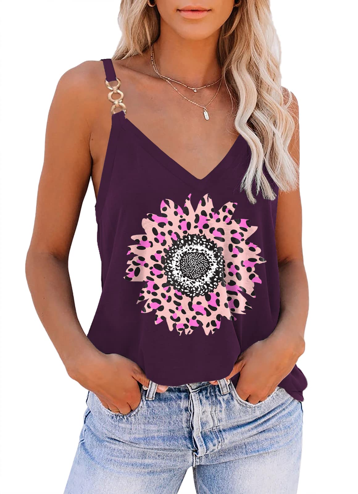 Women's Floral Printed V-Neck Tank Top - Trendy Summer Tops for Women, Casual Wear, Beach Outfits & Vacation Essentials