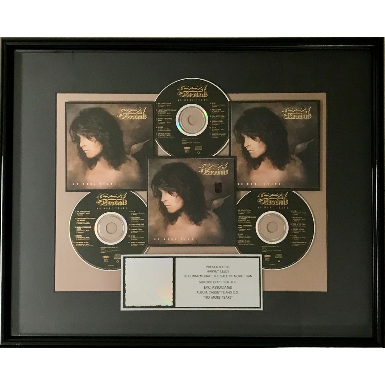 Ozzy Osbourne No More Tears RIAA 3x Multi Platinum Album Award - Official Music Collectible for Fans & Home Decor