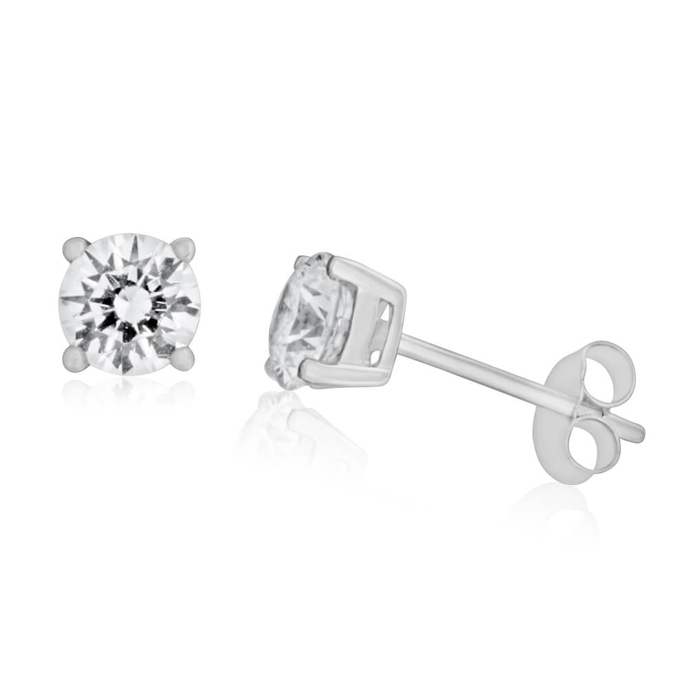 9ct White Gold Cubic Zirconia Stud Earrings for Women - Hypoallergenic Elegant Jewelry Gift for Wedding, Anniversary & Everyday Wear
