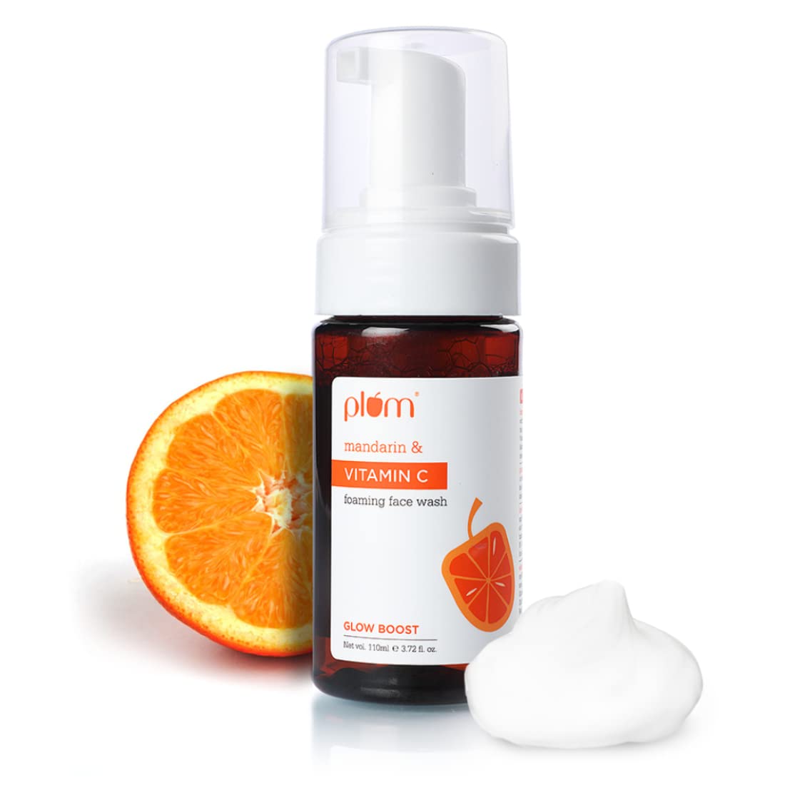 Plum Vitamin C Foaming Face Wash with Mandarin Extract | Brightening Cleanser for Glowing Skin | Gentle Sulfate-Free Formula for Hyperpigmentation & Dullness | 100% Vegan Skincare (110ml) | Perfect for Morning Routine & Pre-Makeup Cleansing