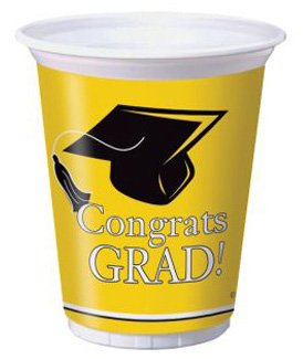 16 oz Graduation Plastic Cups in School Bus Yellow - Perfect for Graduation Parties, Celebrations & School Events