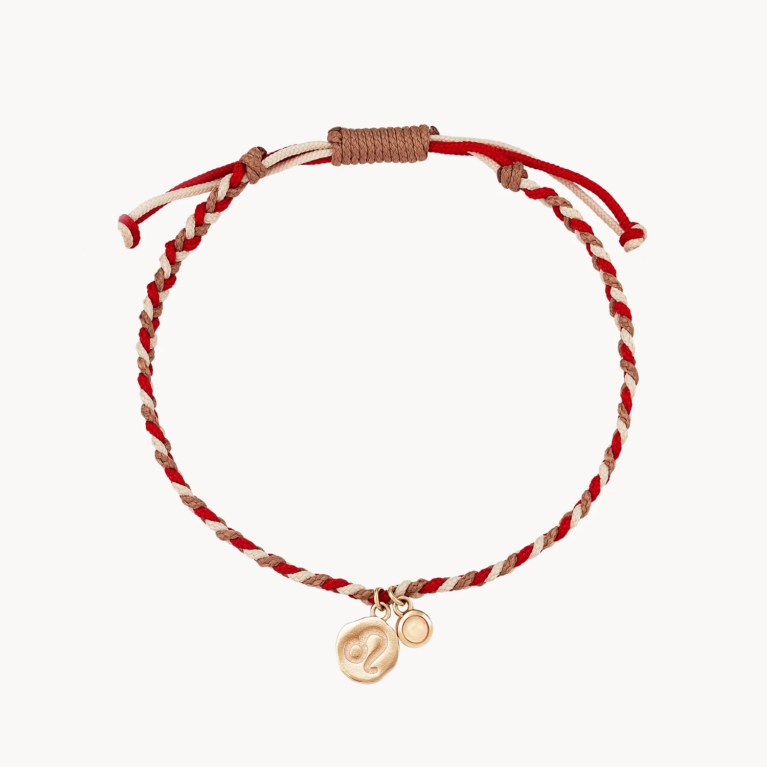 10K Yellow Gold Leo Zodiac Bracelet with Opal & Fire Element Cord - Perfect for Gifts, Birthdays & Spiritual Healing