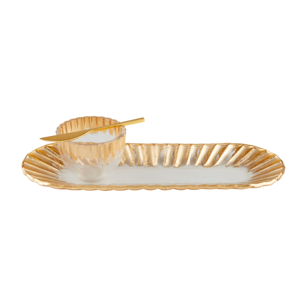 Elegant Gold Edge Serving Tray & Dip Bowl Set - Perfect for Entertaining, Parties, and Home Decor