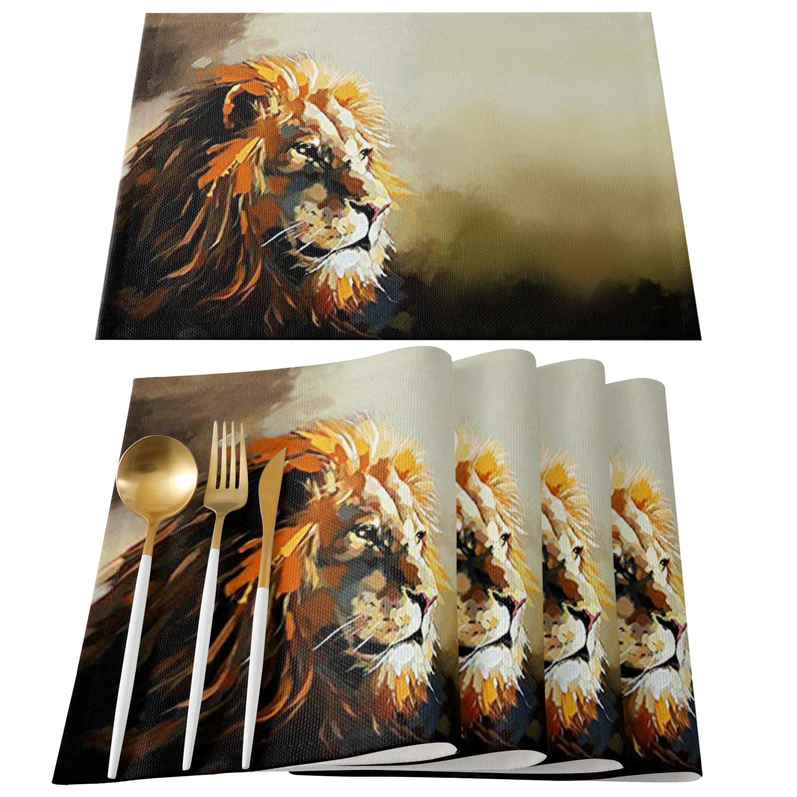 Lion King Wild Animal Placemats Set of 4 - 13x19 Inch Washable Cotton Linen Table Mats for Dining Table, Kitchen & Home Decor - Perfect for Family Meals, Parties and Disney Themed Events