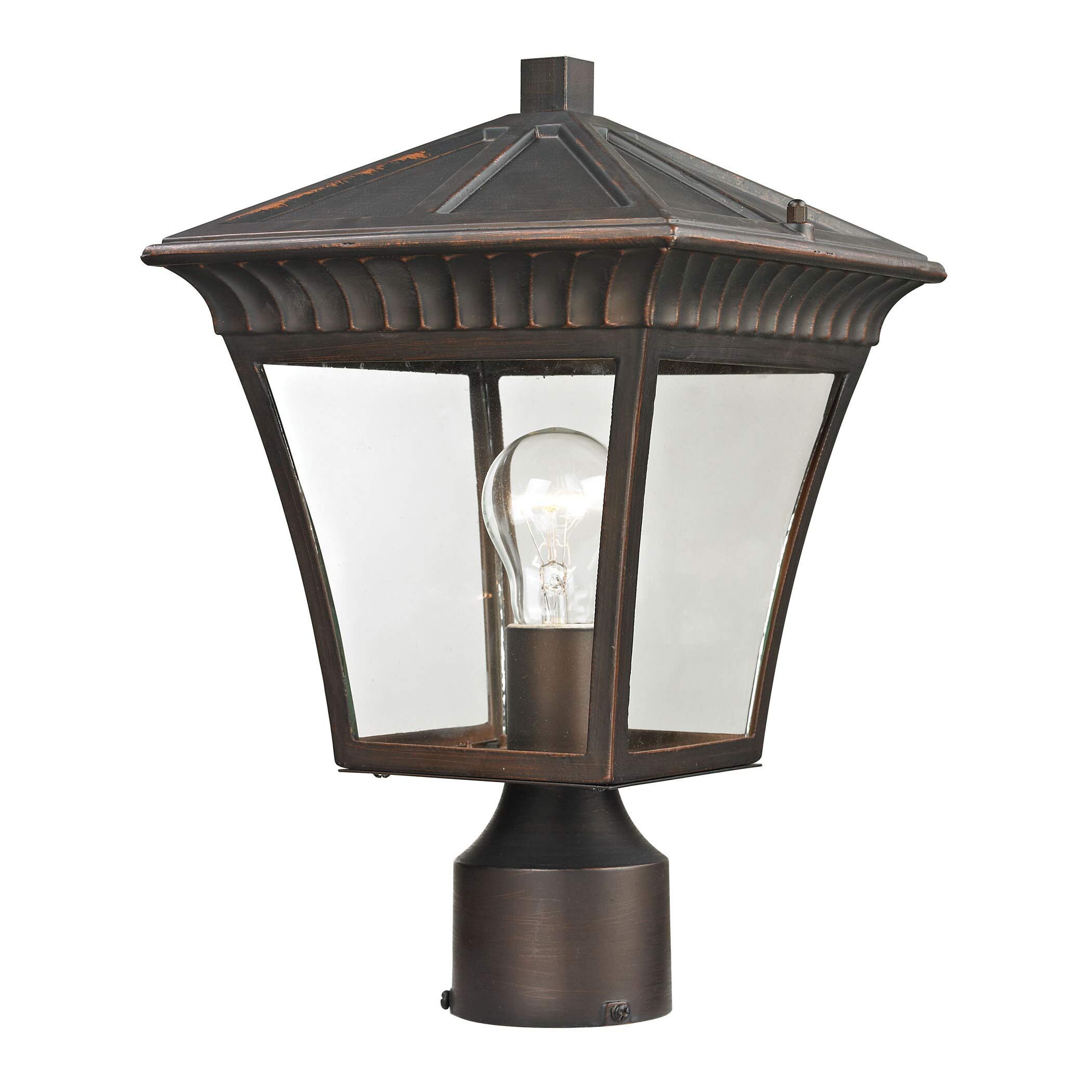 Bronze Outdoor Post Lantern with Glass Shade - Weather-Resistant Aluminum for Patio, Garden & Pathway Lighting - Hazelnut Brown Finish