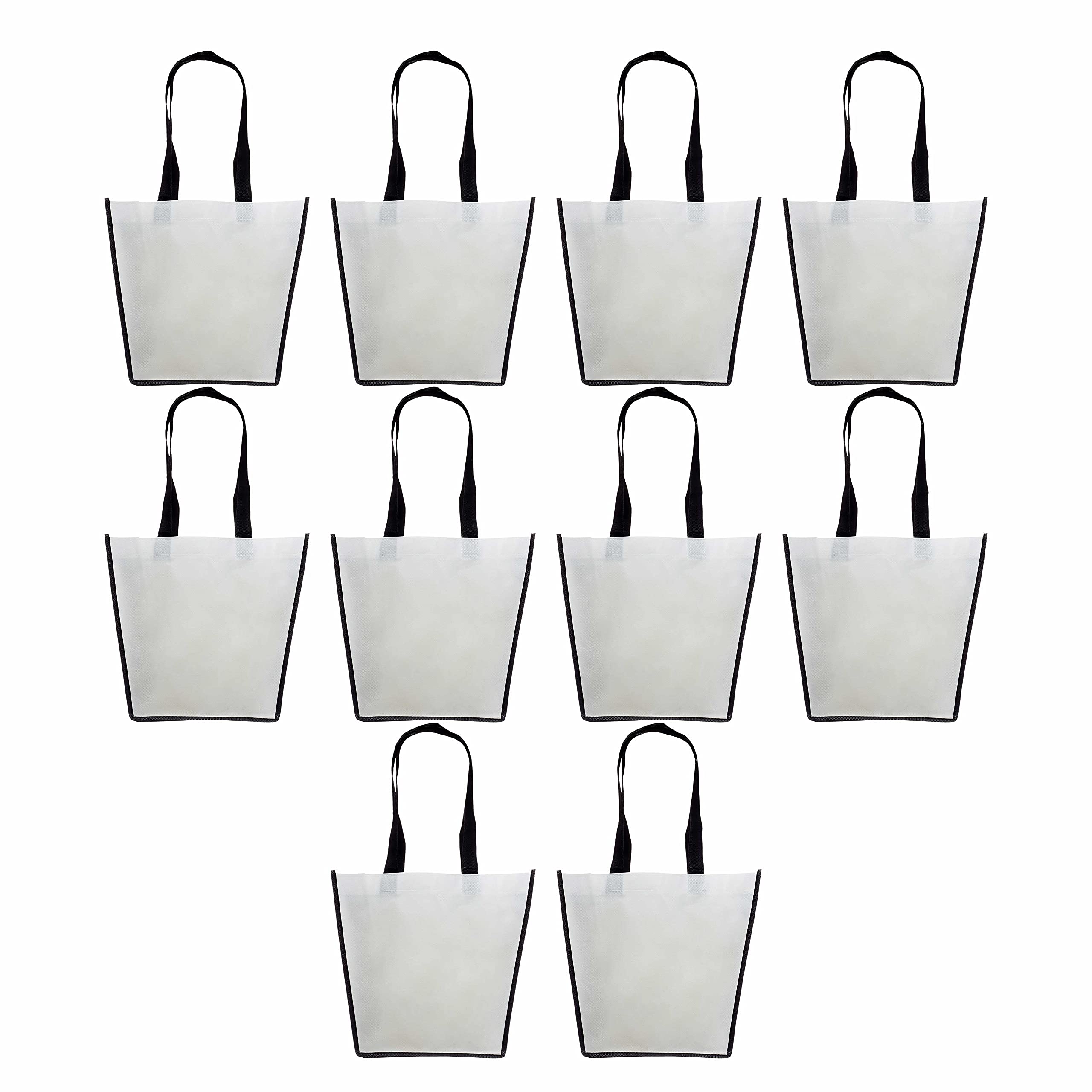 Eco-Friendly Non-Woven Reusable Shopping Tote Bags - Lightweight & Durable Grocery Bags for Shopping, Beach, Picnic & Travel - Bulk Pack of 10